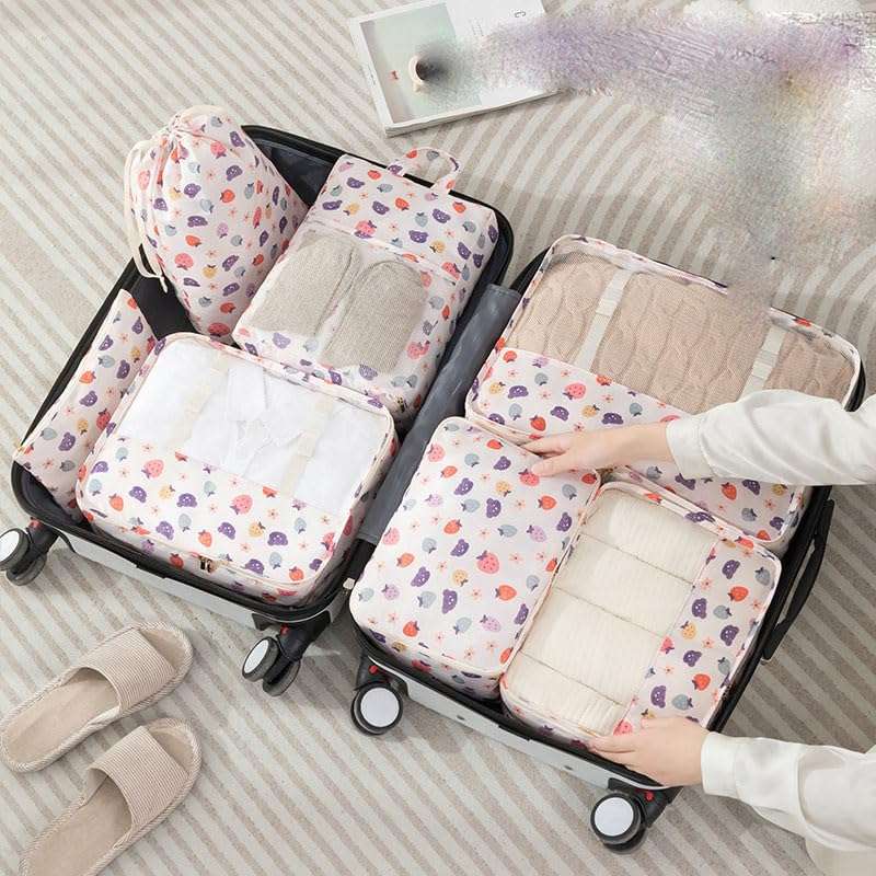 LUMoony Suitcase Organizer Set 7 Pieces Travel Jewelry Boxes Compression Packing Cubes Packing Cubes Waterproof Large Capacity Packing Cubes Travel Organizer Packing Cubes for Family Storage, Stil 1 5