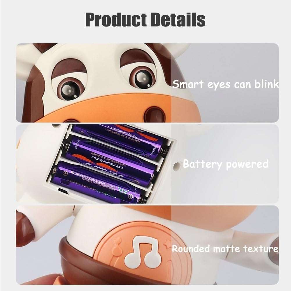 Rafonie Dance Cow Light up Dancing Cow for Active Fun, Dancing Cow Toy, Musical Cute Cow, Interactive Music Cow Crawling Toy, Baby Animal Sounds Toys, Toddler Sensory Educational Toys with Light 6