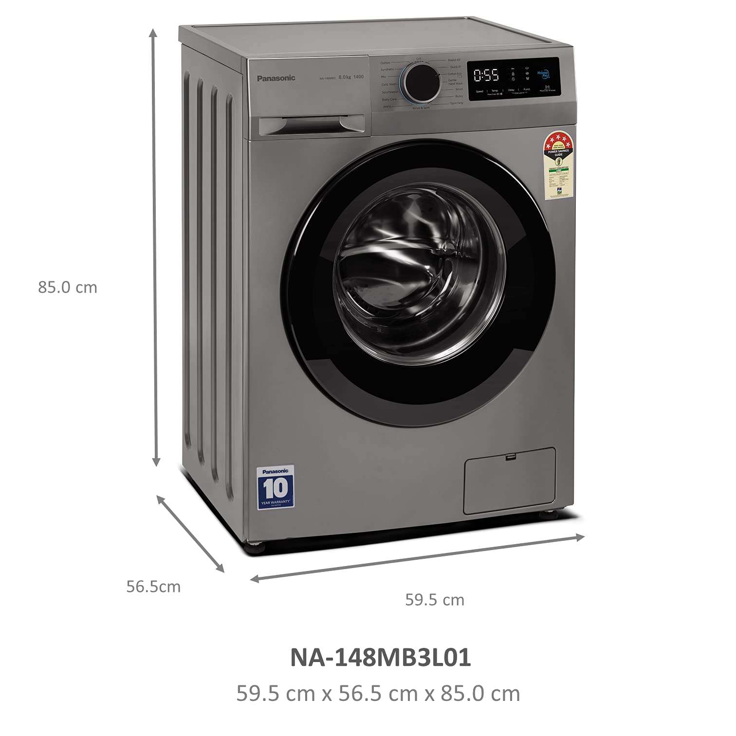 Panasonic 8 kg 5 Star Fully Automatic Front Loading Washing Machine (NA-148MB3L01, Grey) 4