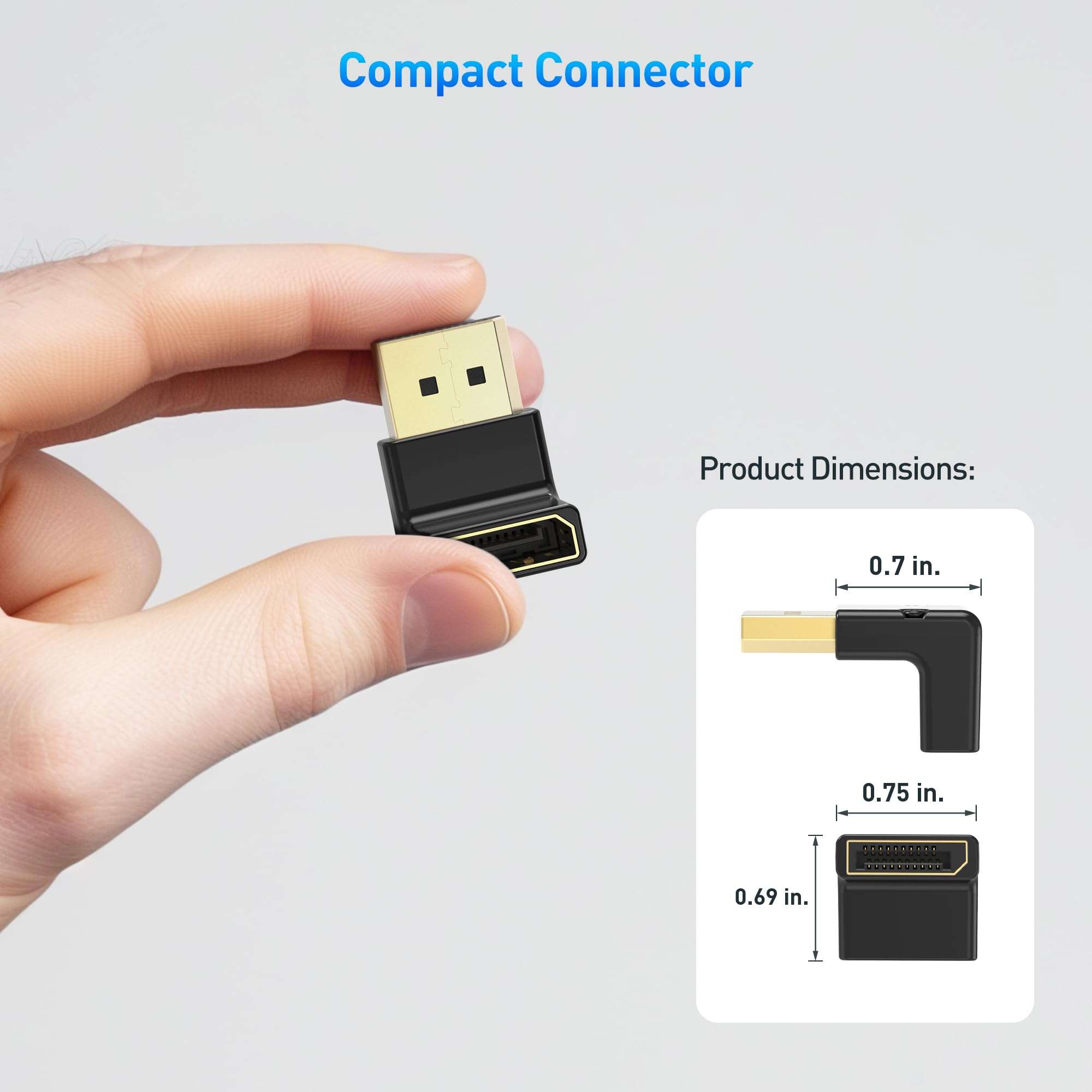 Cable Matters 4K@240Hz Right Angle DisplayPort 1.4 Adapter, 8K DisplayPort 270 Degree Adapter, Black 6