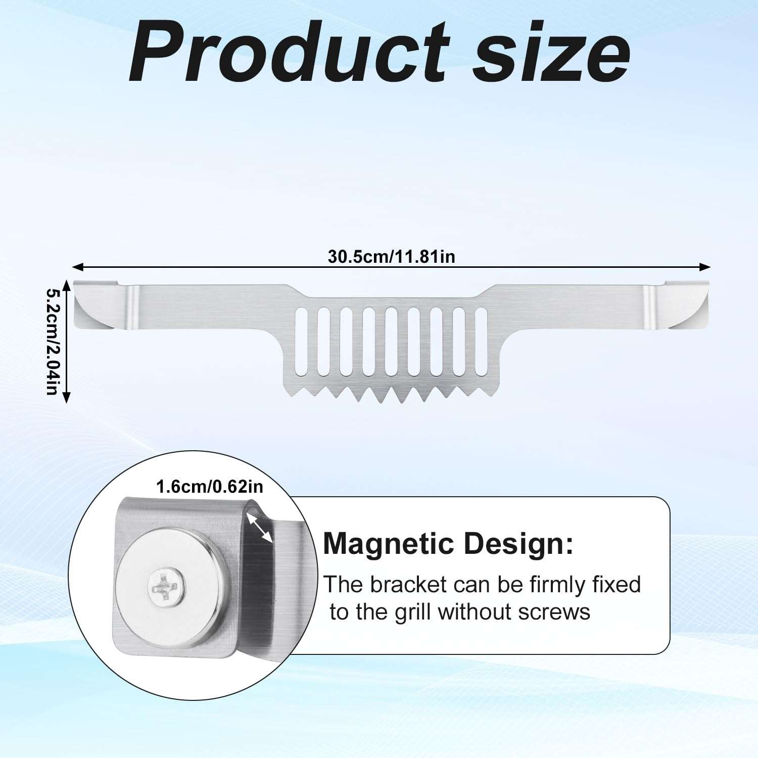 Griddle Spatula Holder for Blackstone Griddle, 11.81x2.36x0.79in Magnetic Design Stainless Steel Grease Grilling Grease Block Grease Gate Spatula Holder Barbecue Griddle Accessories Tool(Silver) 3