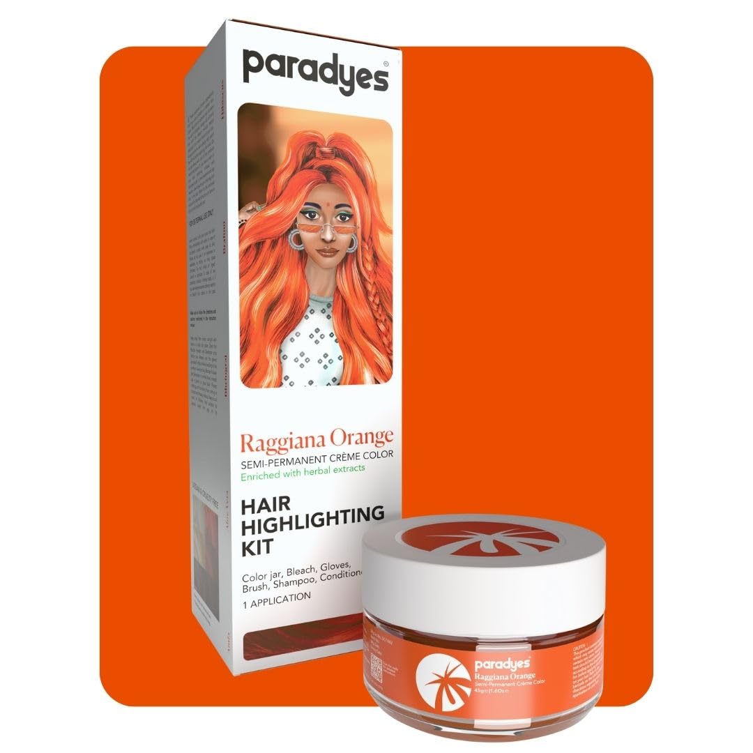 Paradyes Ammonia Free Raggiana Orange Semi-permanent Hair Color Highlighting Kit Enriched with Herbal Ingredients for All Hair Types, 75g