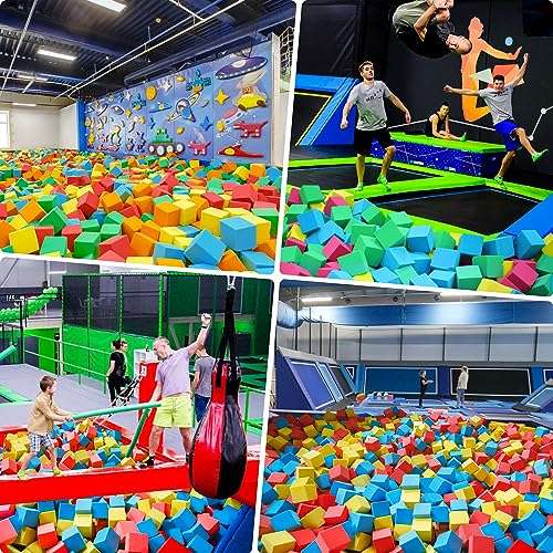 Foam Cubes 144 pcs, 5.9"x5.9"x5.9" Colorful Flame Retardant Foam Pit Blocks Premium Quality Foam Pit Cubes for Trampoline Arenas, Gymnastics, Parkour Courses, Skateboard Parks, Playground(5 Colors) 5