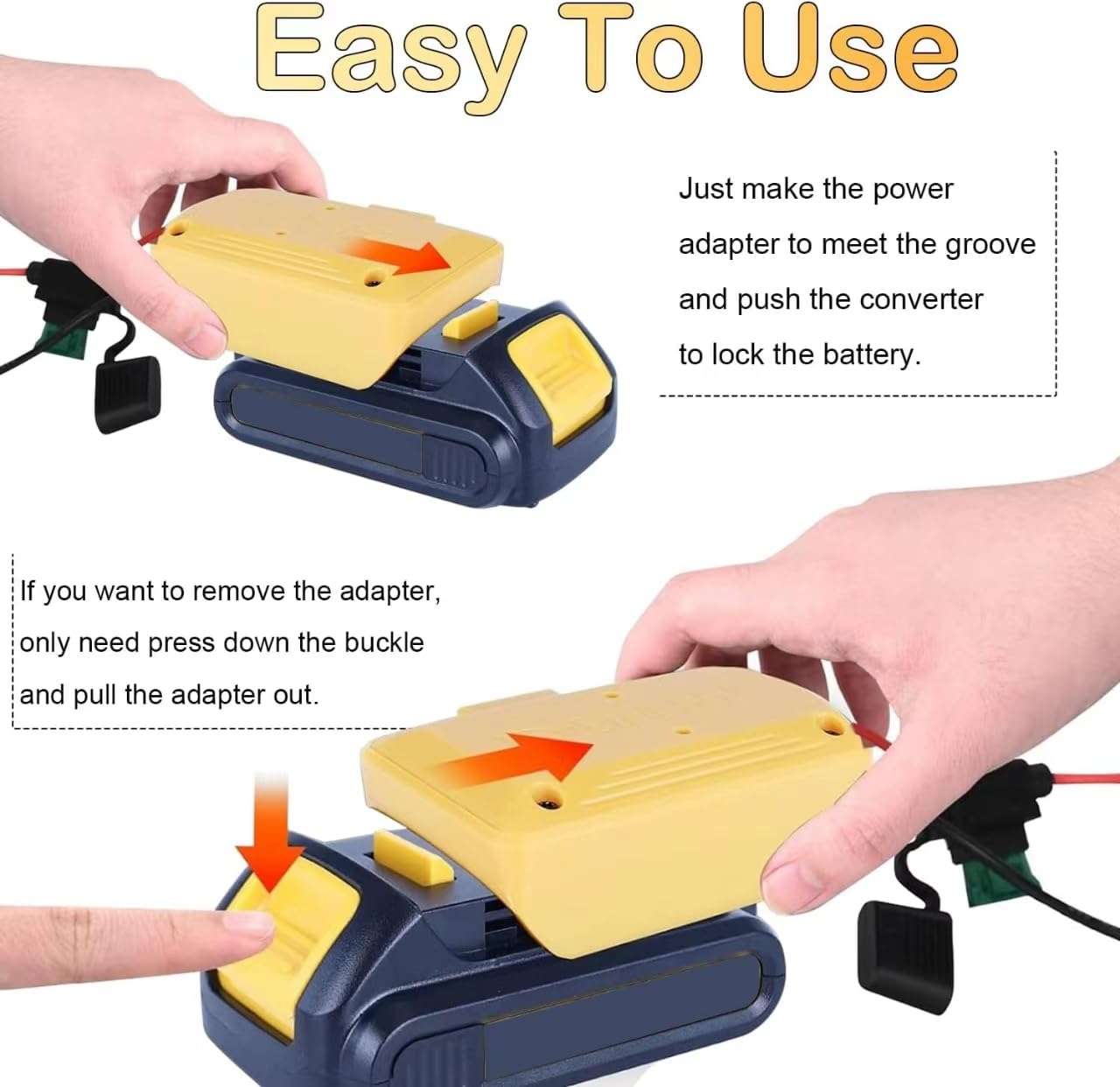 2 Pack Power Wheel Adapter for Dewalt 20V Battery Power Wheel Battery Conversion Kit with Switch, Fuse & Wire Terminals Switch Fuse Holder, Yellow 4