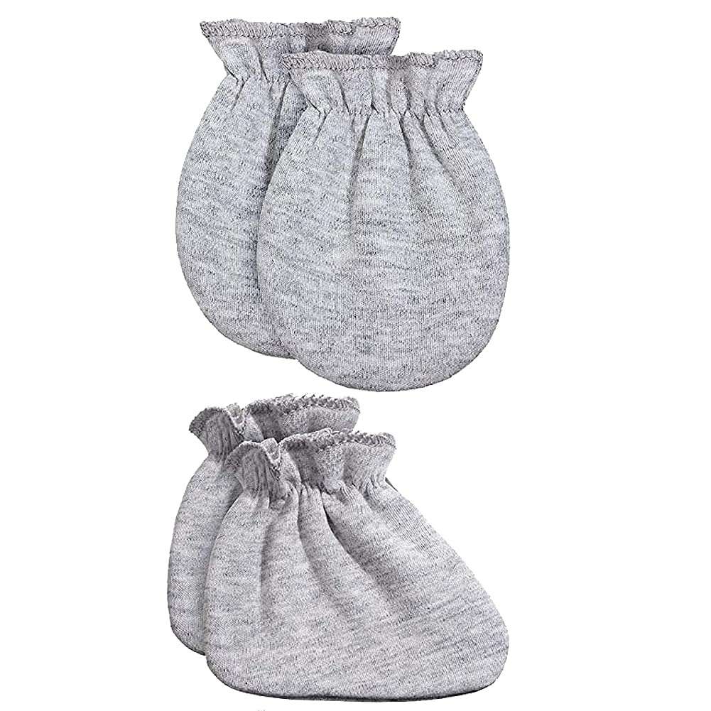 Newborn Infant baby Ankle Socks Mittens Set Cotton Cute Cozy Crew Sock Gloves for Baby Boy Girls 0-12 Months (0-12 Months, 4-Color Set（White + pink + grey + blue grey）) 4