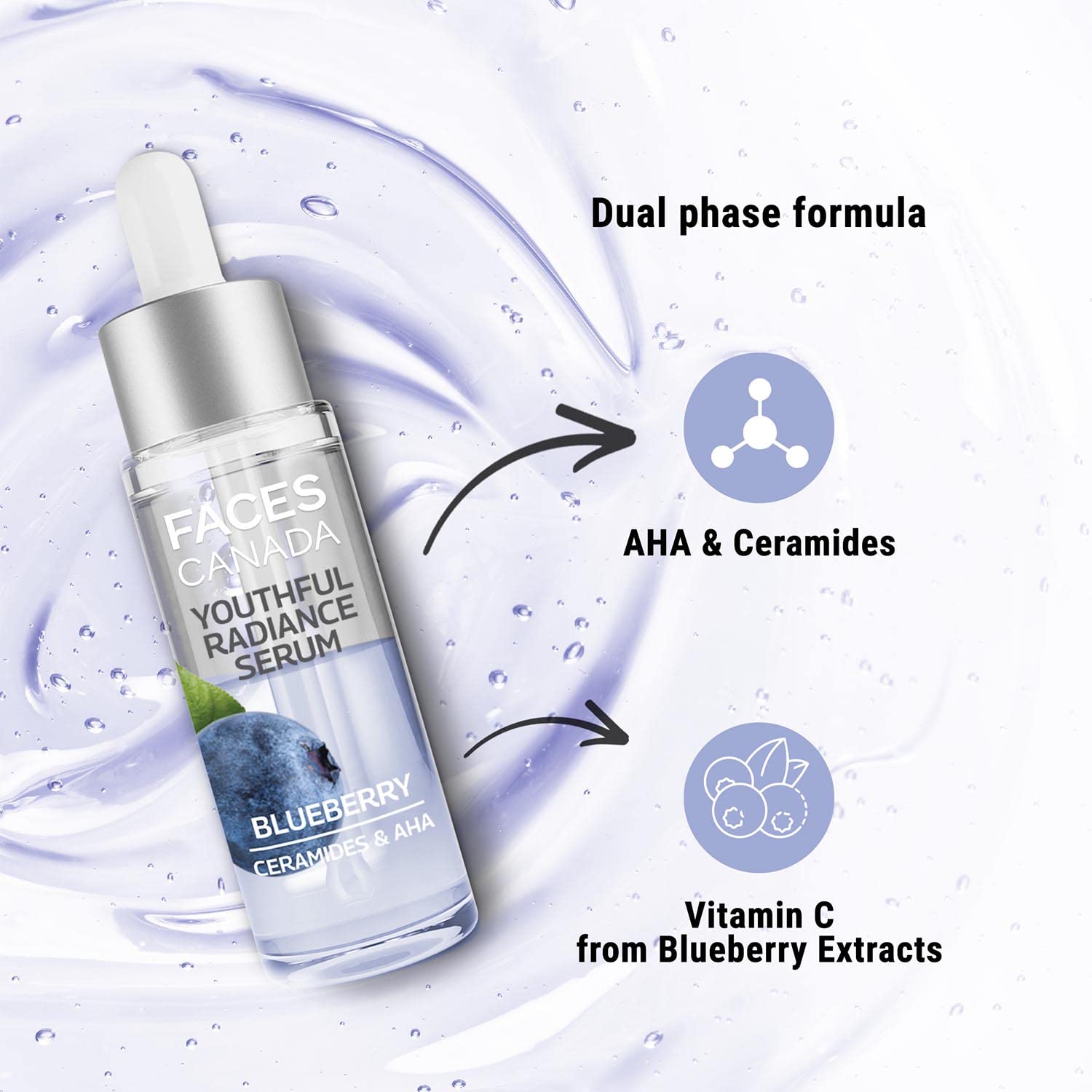 FACES CANADA Youthful Radiance Serum Blueberry I Anti-Ageing I Biphasic I AHA & Ceramides I Radiant Skin I Cruelty-Free | 27 ml 4