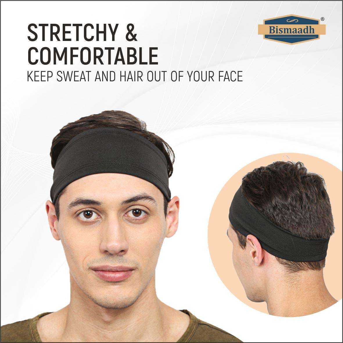 BISMAADH Mens Headband - Running Sweat Head Bands for all Sports- Athletic Sweatbands for Workout,Exercise, Yoga, Cricket, Football - Ultimate Performance Stretch & Moisture Wicking Headband Pack of 1 5