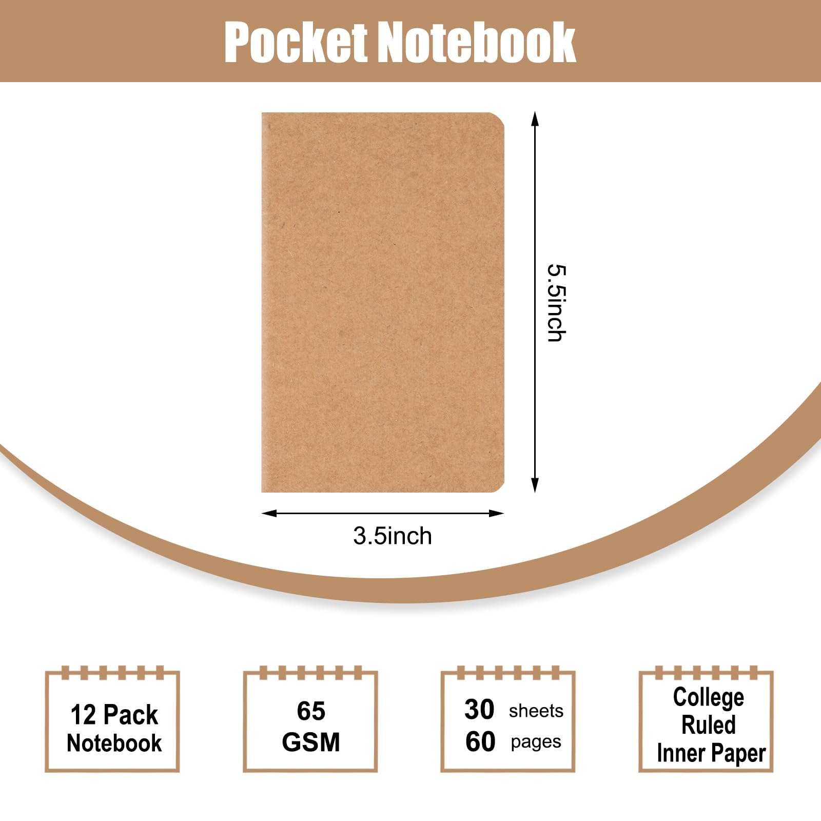 EOOUT 12 Pack Little Notebooks Pocket Notebooks, 3.5" x 5.5" Softcover Mini Notebooks, Small Brown Notebook Memo Note Pads for Men Women Kids Traveler Author, 30 Sheets, 60 Lined Pages 3
