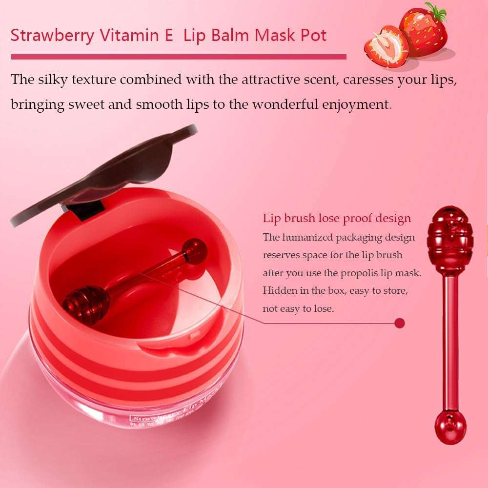 Bee Lip Balm Honey Pot, Fruit Moisturizing Propolis Lip Mask, Lip Mask Overnight Propolis Moisturizing Lip Balm Hydrating Prevention Dry and Crack Lip Scrubs Exfoliator Lip Care Products (2PCS C) 3