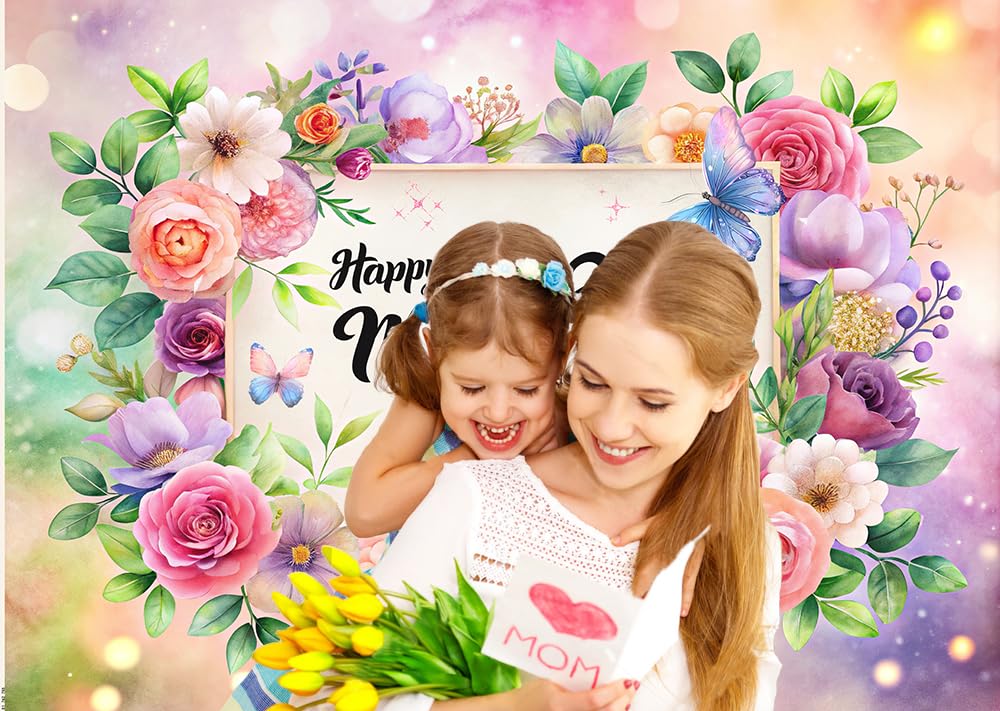 Dudaacvt 10x8FT Mother's Day Backdrop Pink Watercolor Flowers Backdrop Mother Day Party Decoration Mother's Day Birthday Party Decoration Photo Studio Props D762 4