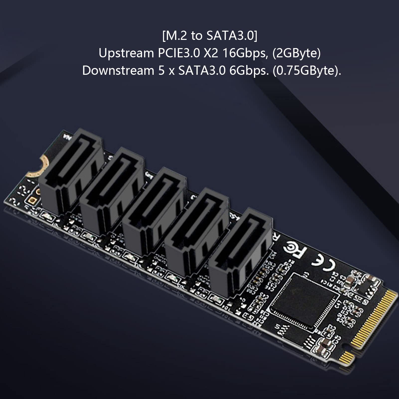 Vikye PCIE M.2 to SATA3.0 Adapter Card, PCIE3.0 X2 Upstream 16Gbps, Downstream 5X SATA3.0 6Gbps, JMB585 Chip, High Speed Transmission, Stable Operation, 5