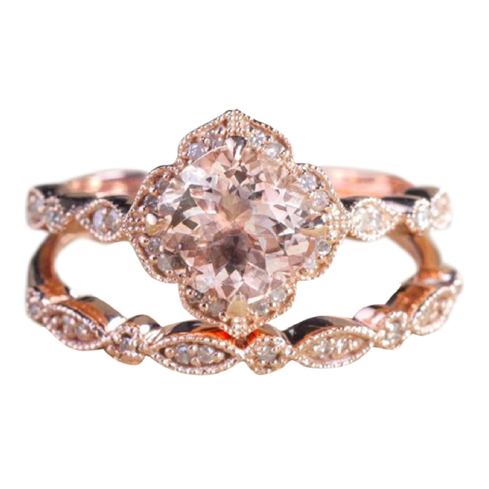 Flower Shape Rose Gold Ring Rhinestone Engagement Ring Wedding Ring Set Flower Rhinestone Ring Set Full Diamond Ring Size 5 10 Cute Small Rings (Rose Gold, 7) 1