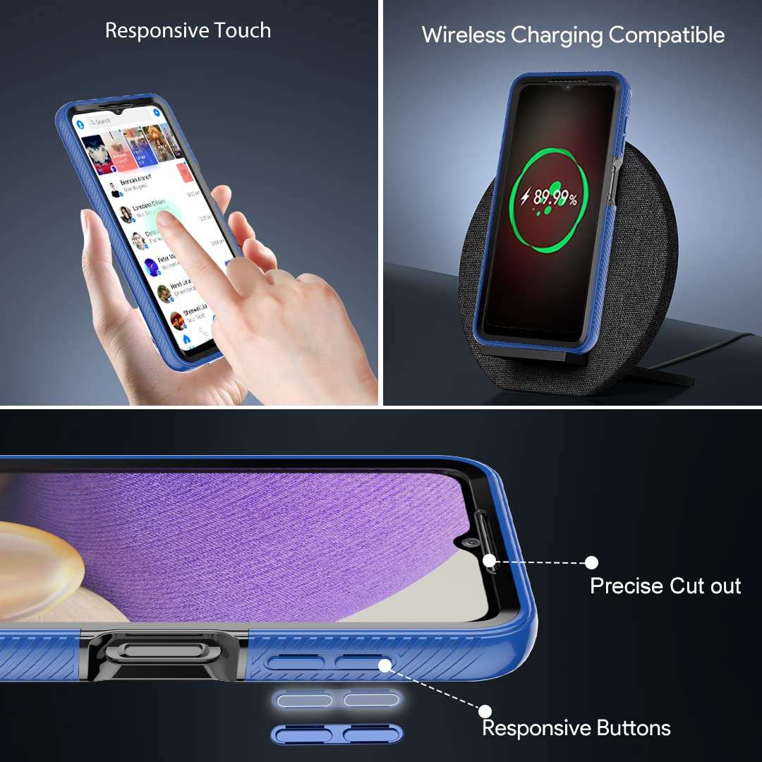 HATOSHI Samsung Galaxy A32 5G Case with Built in Screen Protector, [Military-Grade] Full-Body Shockproof Heavy Duty Protection Crystal Clear Back Protective Phone Case Cover for Samsung A32, Blue 6