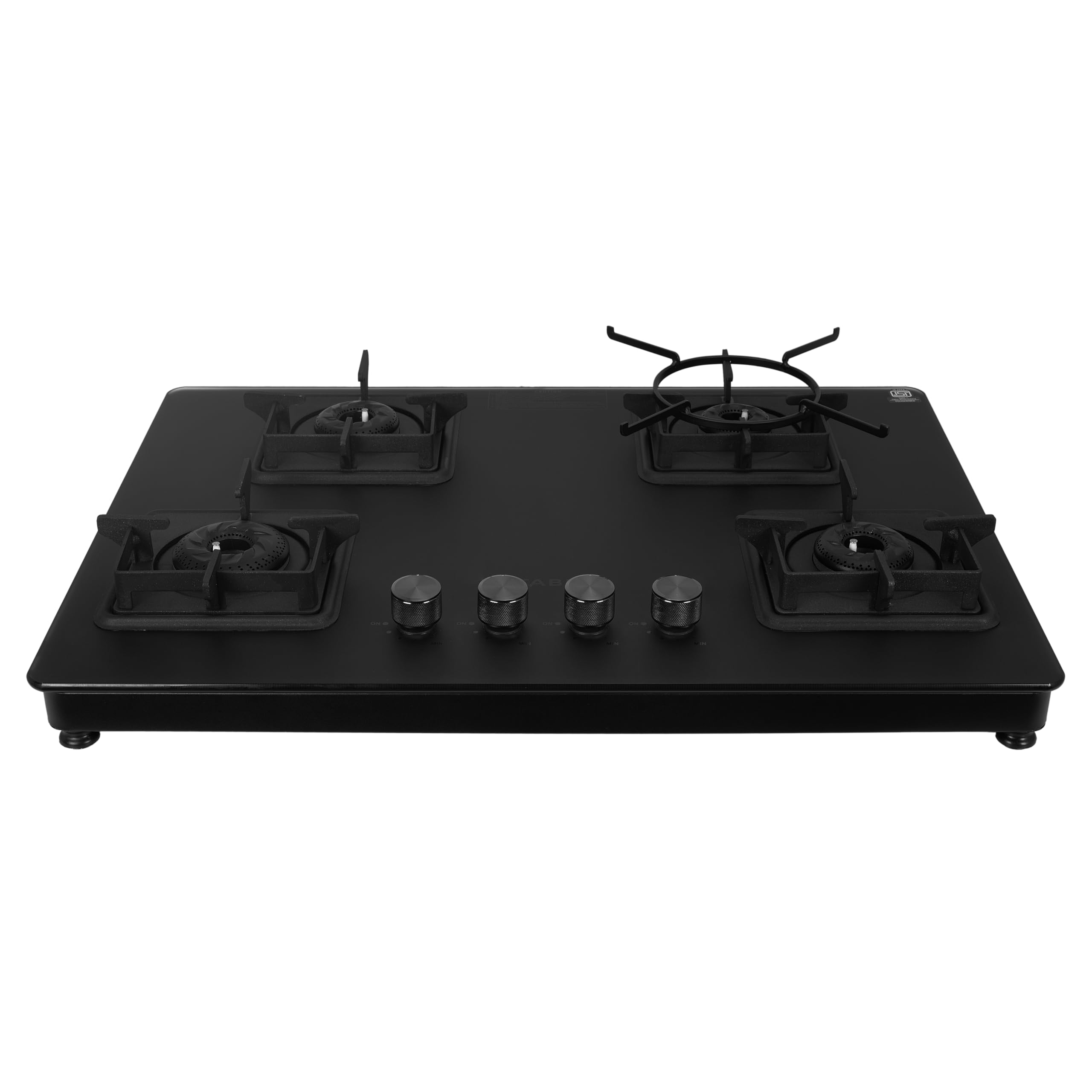 Faber Evoke 4 Burner 65Cm Cooktop |Auto Ignition| |Metal Knobs| MS Diamond Coated Pan Support | Matt Black Glass Finish |5 Yrs Warranty On Glass & Valve | 2 Yrs On Burner |COOKTOP Evoke 4BB BK CI AI