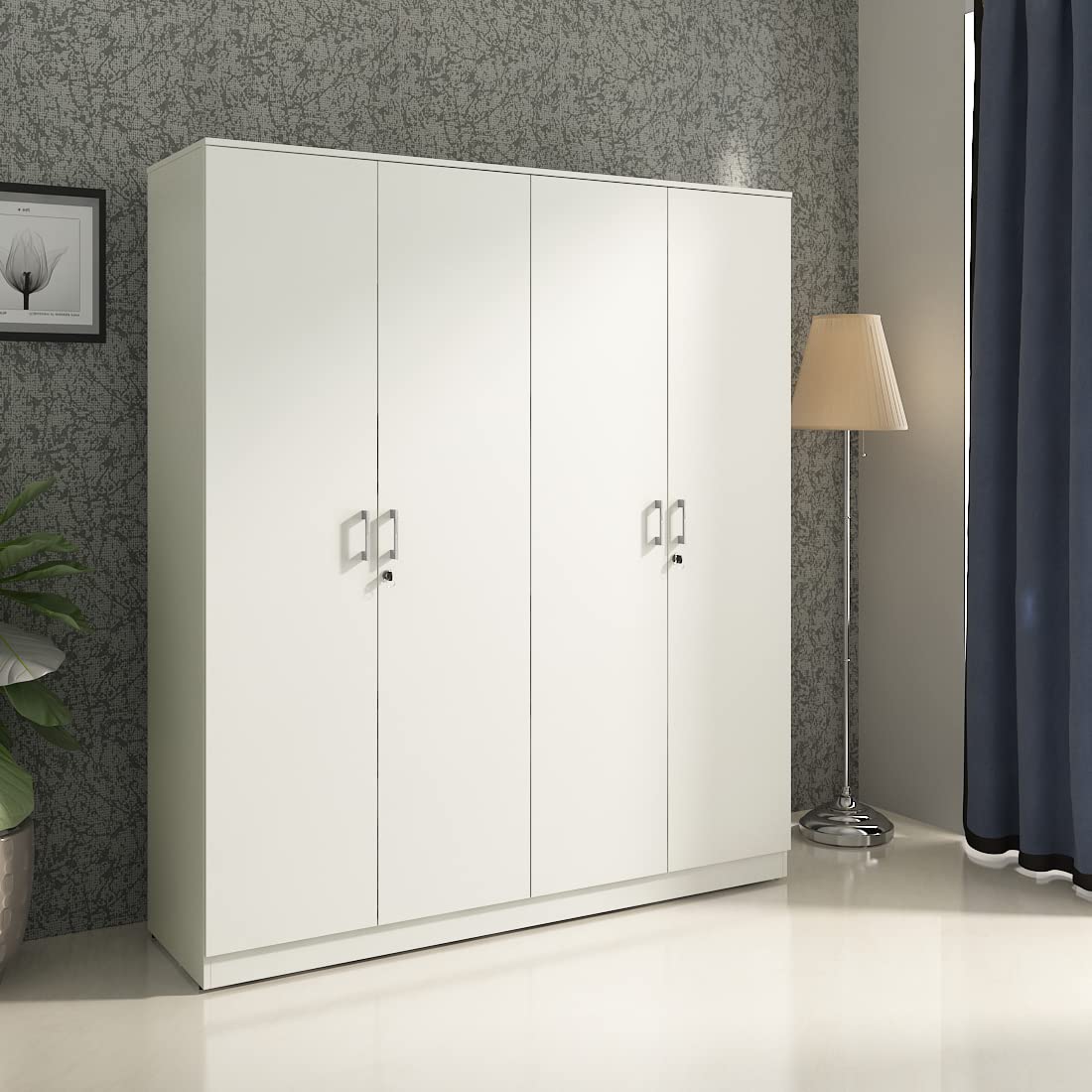 HomeTown Prime Engineered Wood Four Door Wardrobe in White Colour 1