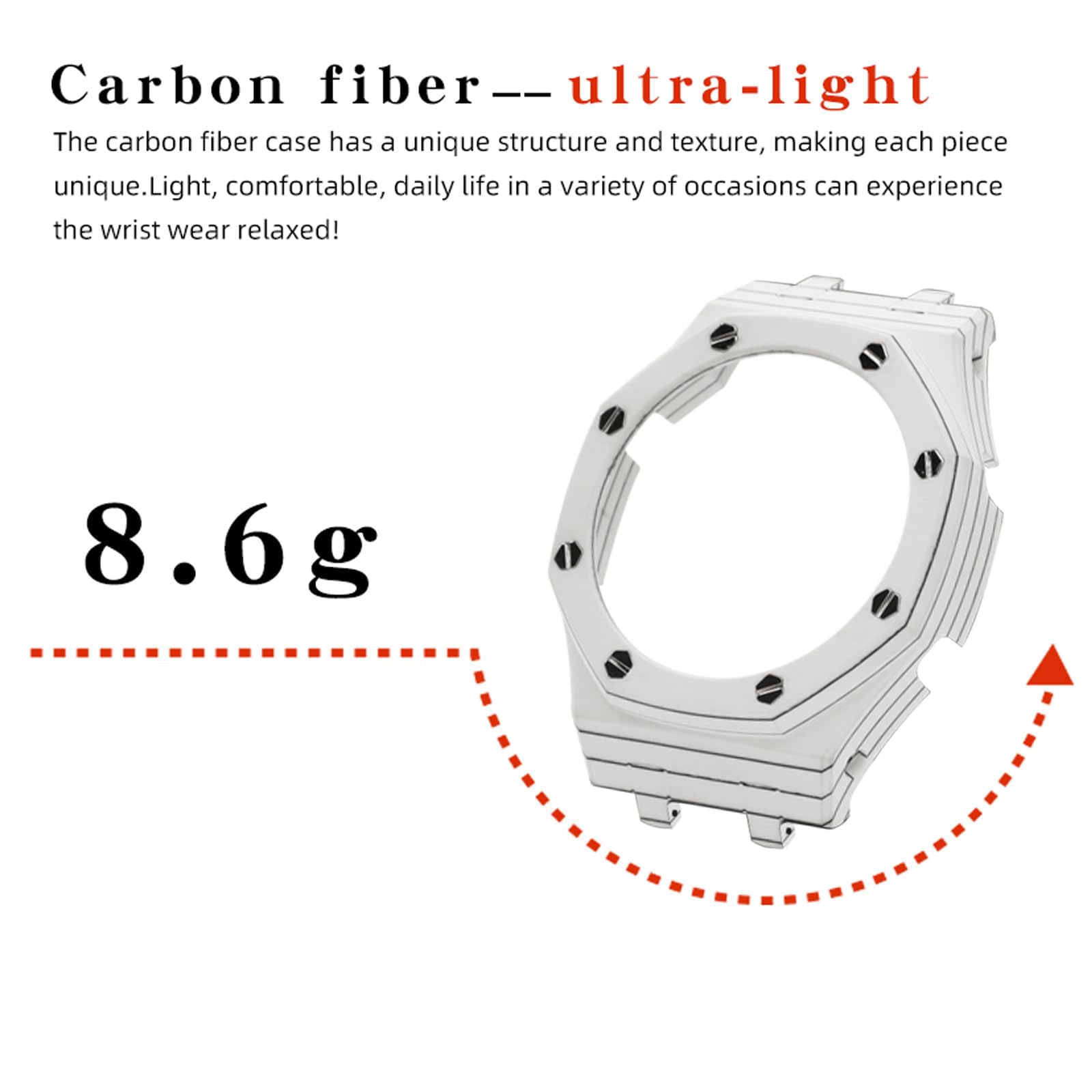 Neuupesen GA2100 Casioak - Carbon Fiber Case with Fluorine Rubber Strap - Retrofit Kit for Men's Watches Gshock GA-2100/GA-2110/GM-2100 (GA/GM2100, White+black) 6