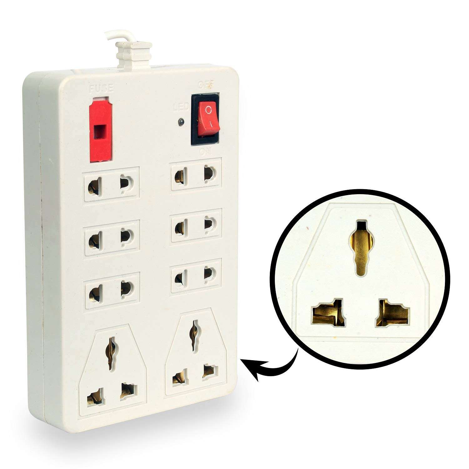 Elegant Casa Extension Board with 8 Socket 6 Amp,1 Switch Universal Cord with Copper and Fuse Indicator, Multi-Plug Power Strip 240 Volts 2