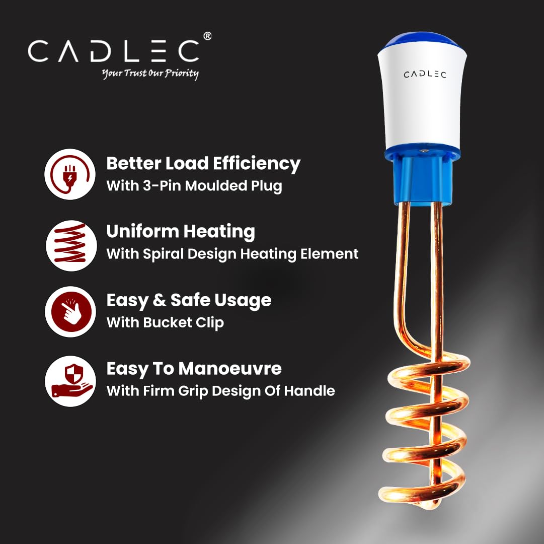 Cadlec UltraHeat 1500W Shockproof RapidHeat Technology Electric Copper Water Heater Immersion Rod With Waterproof & Protection | Instant Heating | ISI Certified 2 Year Warranty 4
