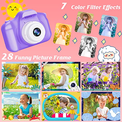 Kids Camera for Boys and Girls, SINEAU Digital Camera for Kids Toy Gift, Toddler Camera Birthday Gift for Age 3 4 5 6 7 8 9 10 with 32GB SD Card, Video Recorder 1080P IPS 2 Inch(Purple) 4