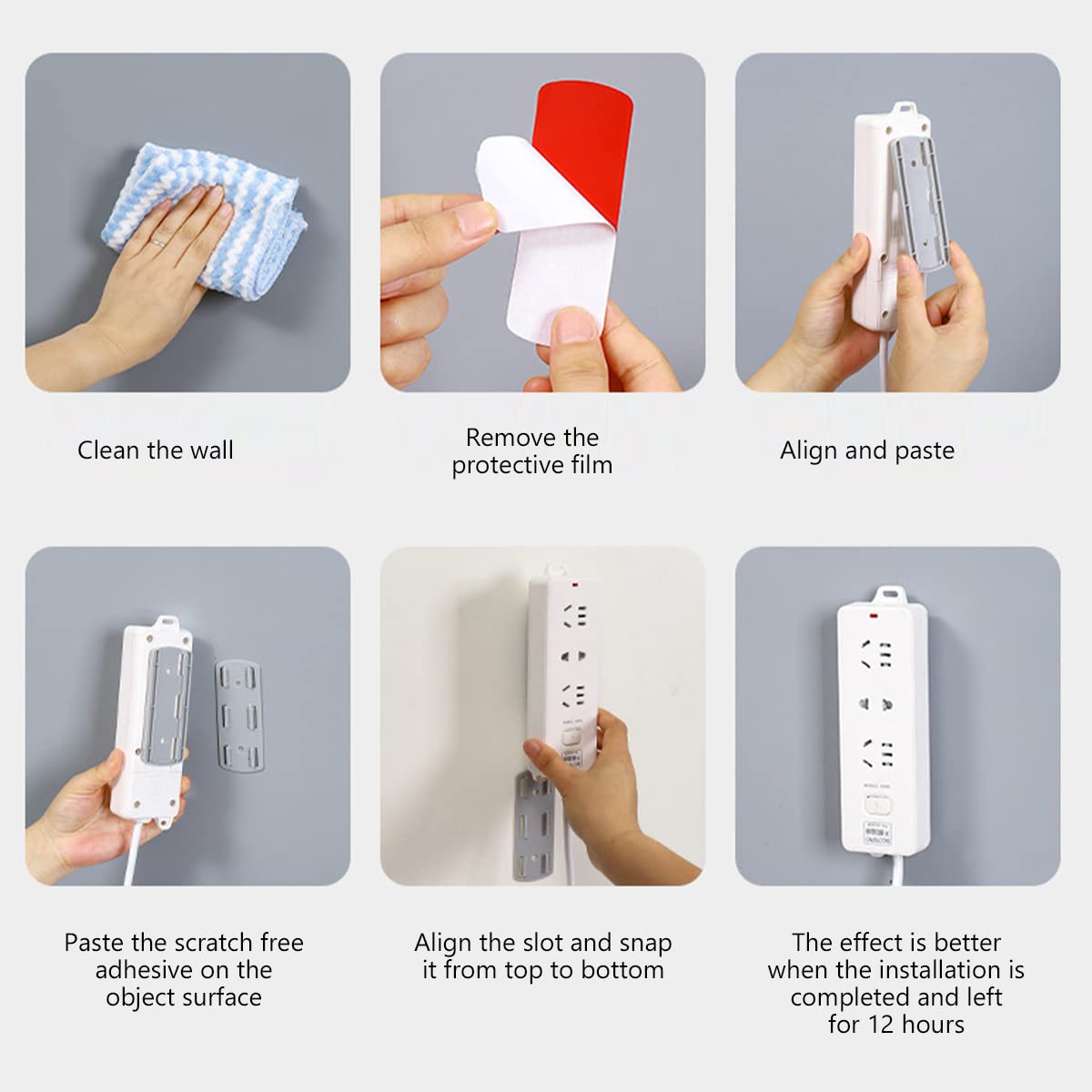 15Pcs Punch-Free Socket Holder, Self-Adhesive Desktop Socket Fixer, Wall Mount Socket Bracket Power Strip Holder for WiFi Router Socket Fixer for Kitchen Home and Office(Grey) 6