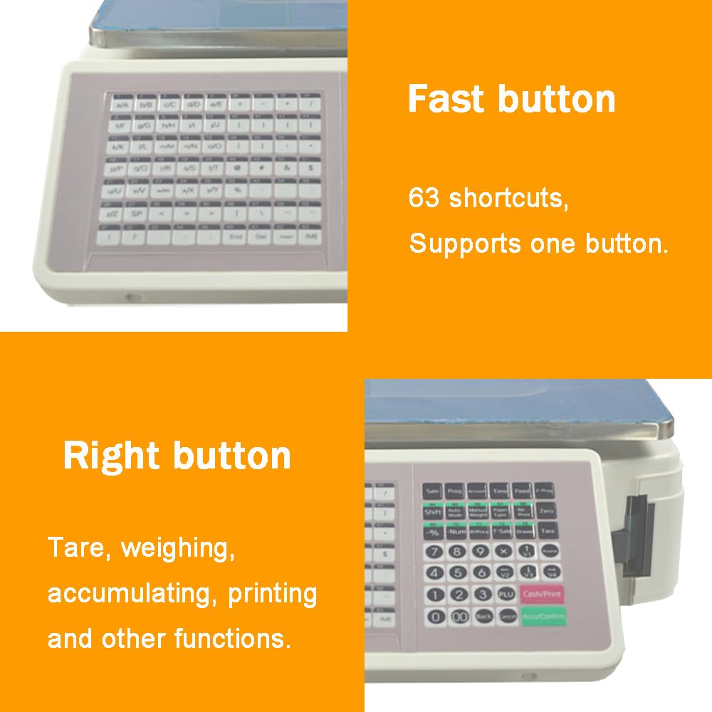 INTBUYING Digital Price Computing Scale 33LB Commercial Electronic Retail Scale with Thermal Printer Five-Window with Pole Price Computing Scale for Supermarket 5