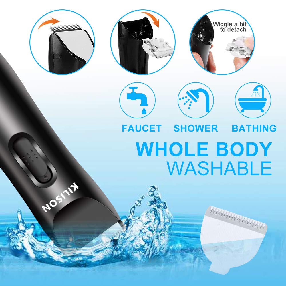 Kilison Hair Clipper, Electric Cordless Beard Trimmer, Hair Trimmer with 2 Guide Combs, Rechargeable Waterproof Hair Cutting Kit for Men Women Boys 5