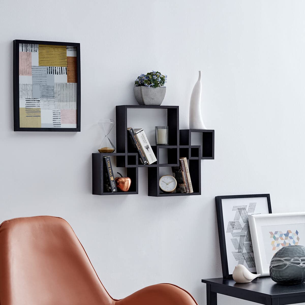 FireBees Stylish Wall Shelf for Living Room,Decorative Intersecting Wall Shelf,Wall Mounted Book Shelf,Wall Shelf for Photos, 3