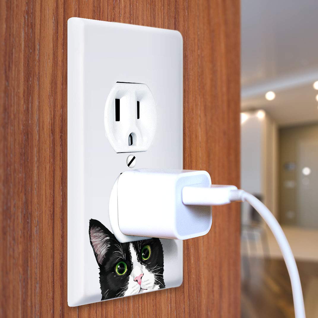 WIRESTER Duplex Outlet Cover Wall Plate/Switch Plate - Black White Tuxedo Cat 4