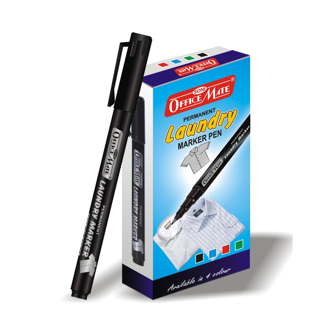Soni Officemate Fine Tip Laundry Markers – Black | Pack of 10 | Waterproof, Fade-Resistant | 1.09 mm Tip | For Uniforms, Bags & Labels