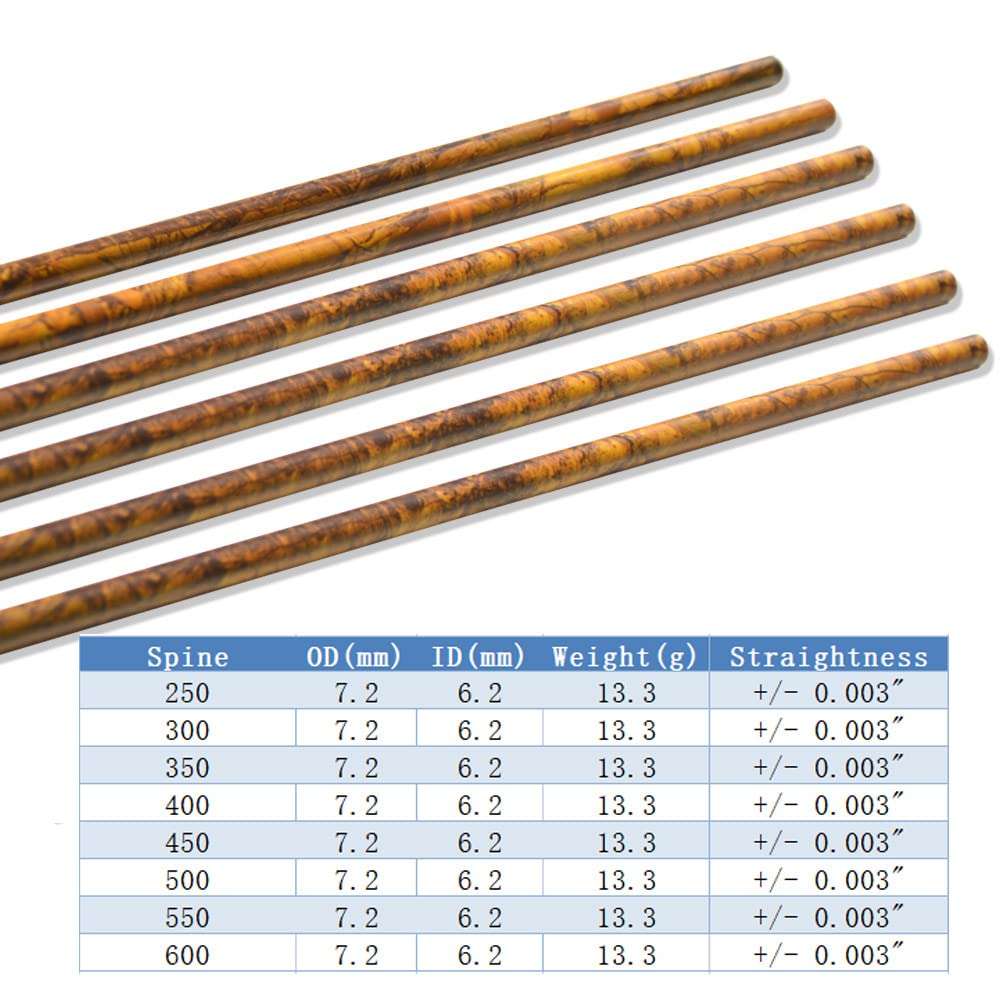 HNZMDY 12 Pcs 30 Inch 6.2 mm Pure Carbon Arrow Shaft Spine 250 300 350 400 450 500 550 600 Carbon Shaft Tube with Aluminum Inserts for DIY Archery Hunting Shooting Practice (Camo, Spine 500) 3