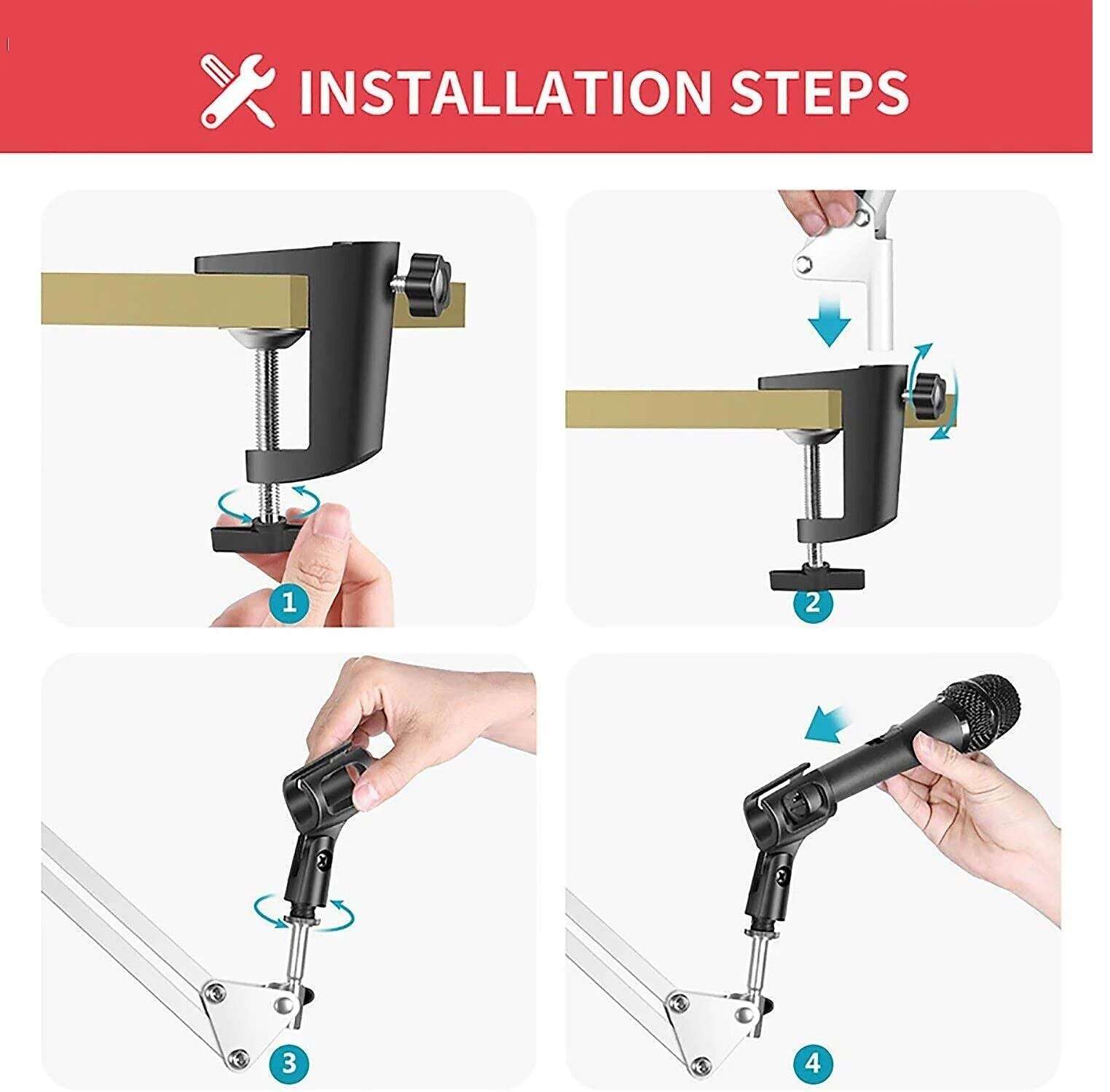 Techtest Microphone Stand Professional Desktop Mike Stand Boom Arm Musical Instrument Accessories Portable Mic Stand for Recording Studio 6