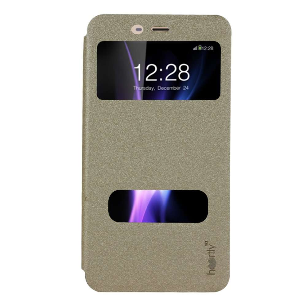 Heartly Gold Sand Sparkle Luxury PU Leather Window Flip Stand Back Case Cover for Coolpad Note 3/Coolpad Note 3 Plus - Hot Gold 2