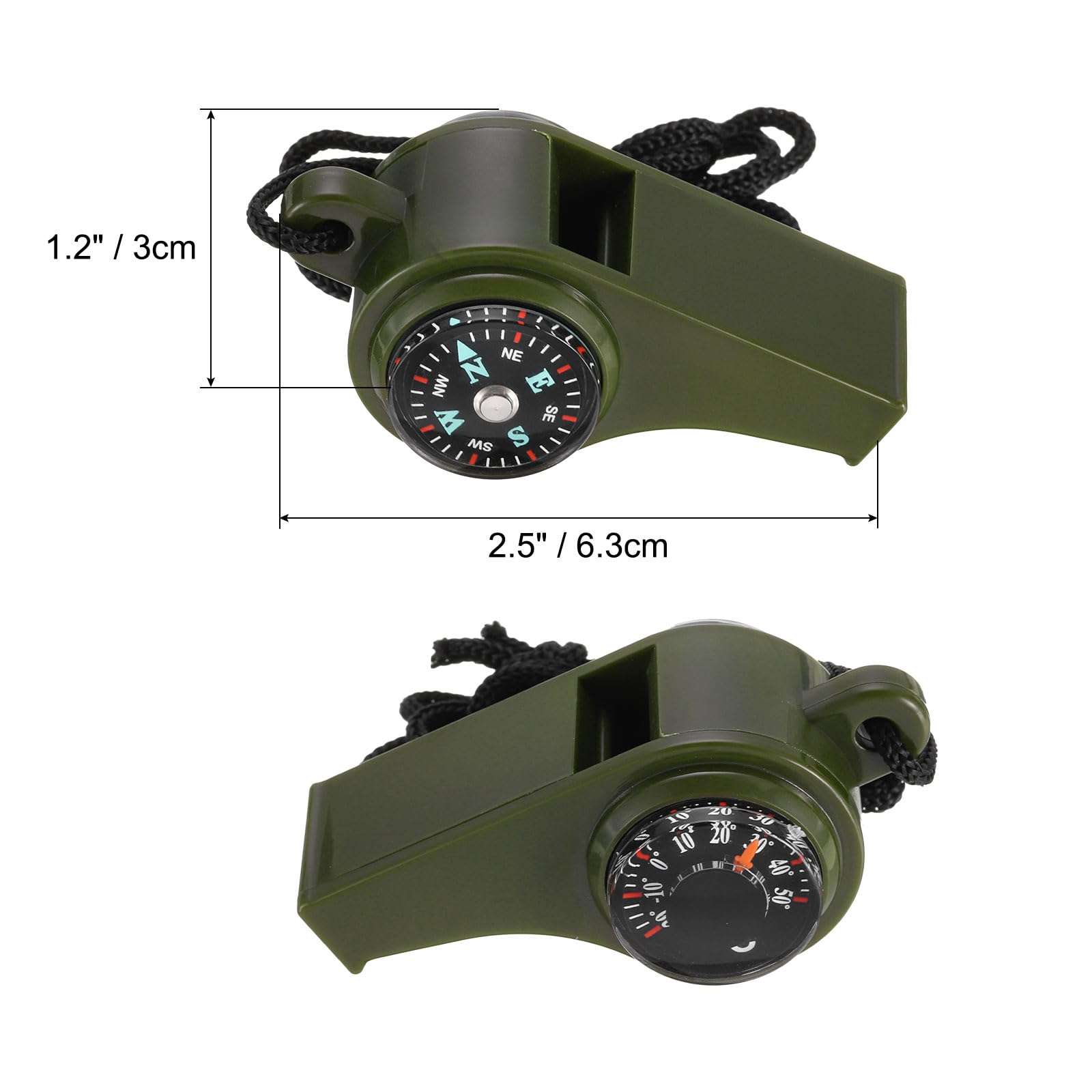 PATIKIL Emergency Whistle, 3-in-1Survival Whistles with Compass Thermometer Lanyard for Camping Hiking Outdoor Hunting Fishing Boating, Green 3