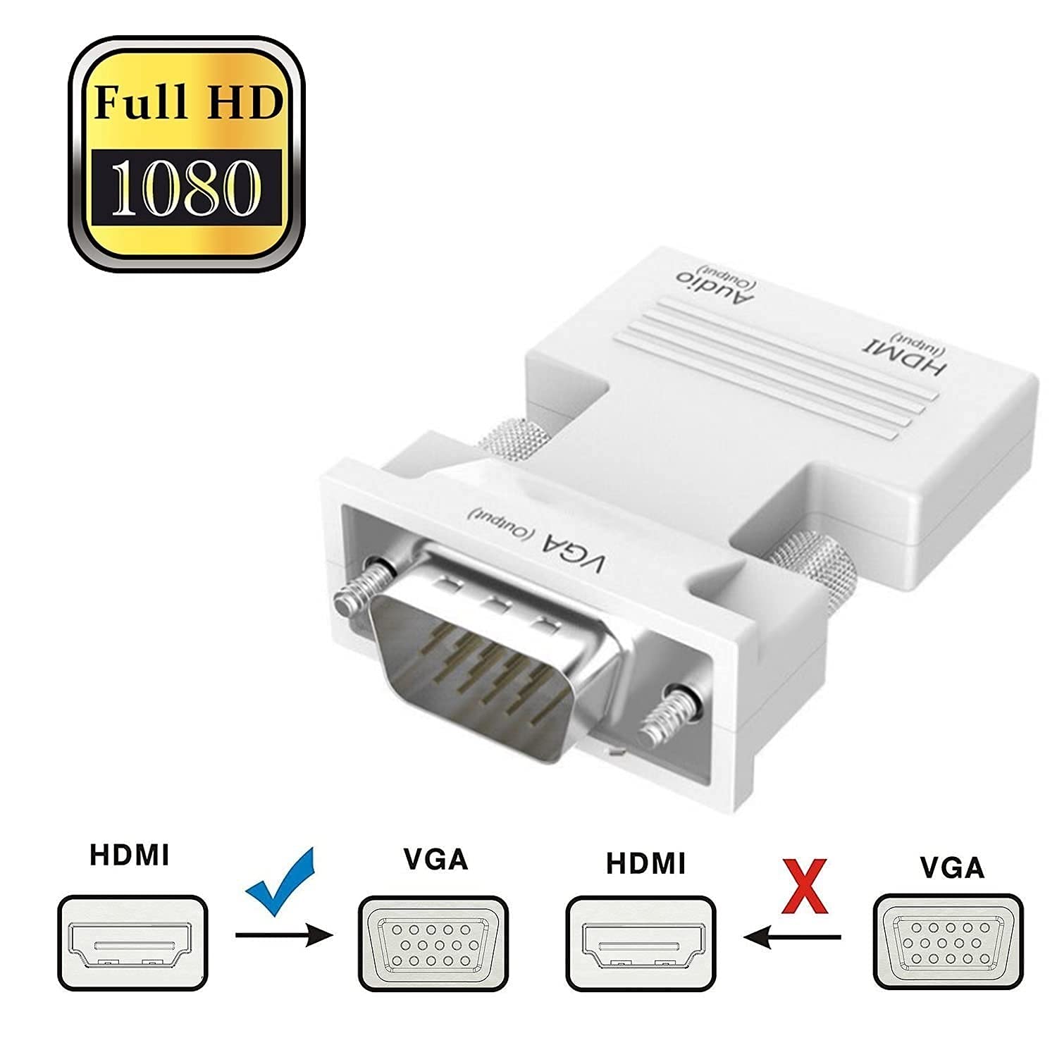 RuhZa HDMI to VGA Adapter Converter with 3.5mm Stereo Audio, Active Female HDMI to VGA Male 1080p Video Dongle Adaptor Comaptible with Laptop PC PS3 Xbox STB Blu-ray DVD TV Stick Roku 3