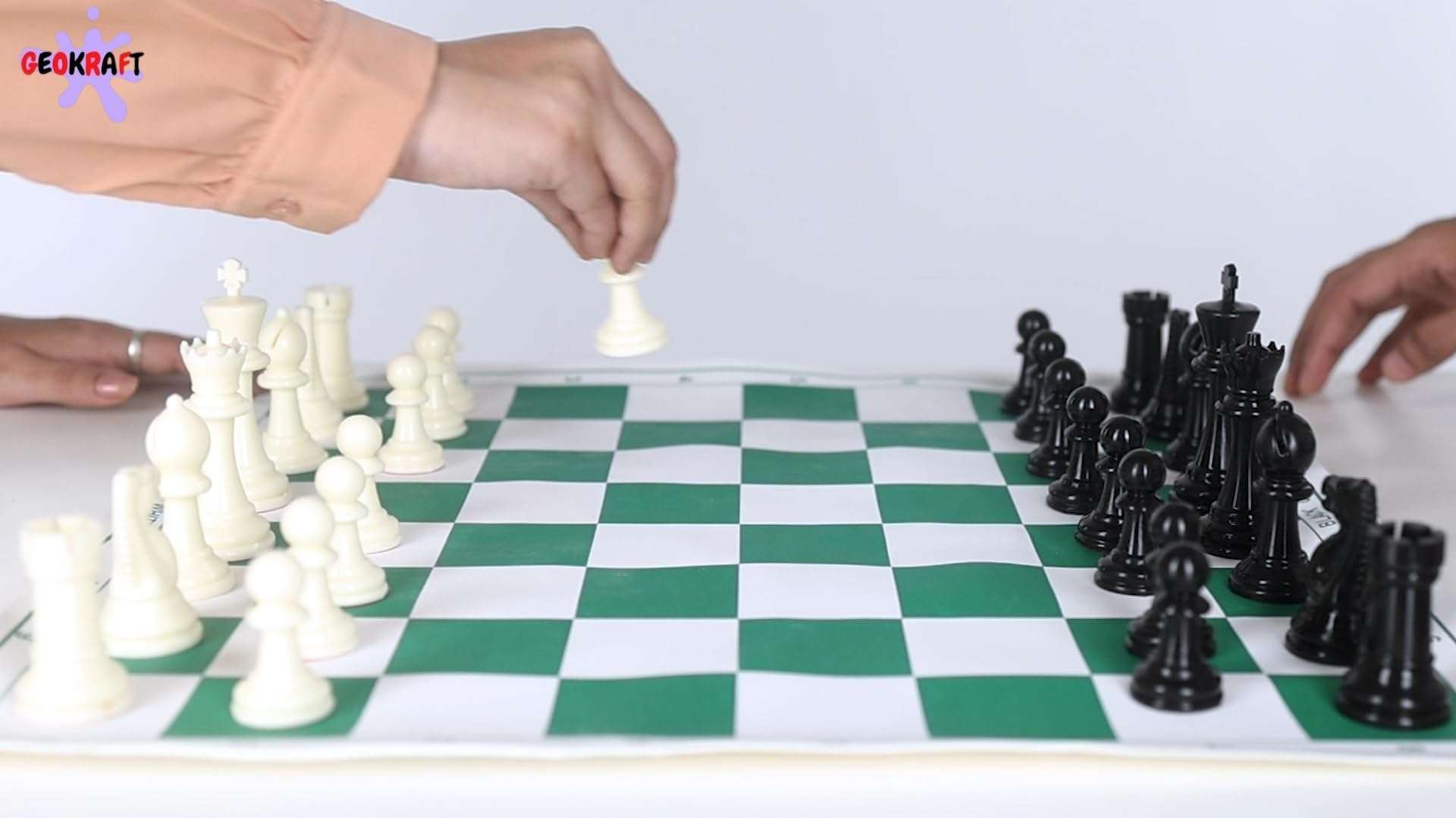 GeoKraft 18 * 18 Inches Roll-up Vinyl Tournament Chess Set with Storage Bag & Extra Queens,Premium Heavy Chess Pieces for Kids & Adults (Green) 5