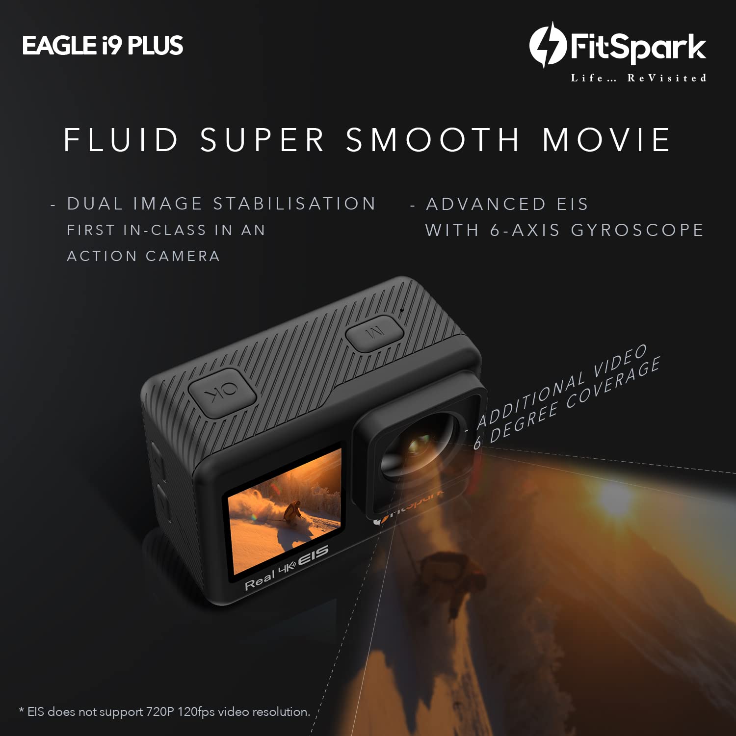(Renewed) FitSpark Eagle i9 Plus Professional Dual Screen Native 4K 30FPS WiFi Action Camera with Drone Auto-Connection | Improved Anti-Shake | Better 6-Axis Gyro EIS Stabilization | 2.5mm External MIC Support 5