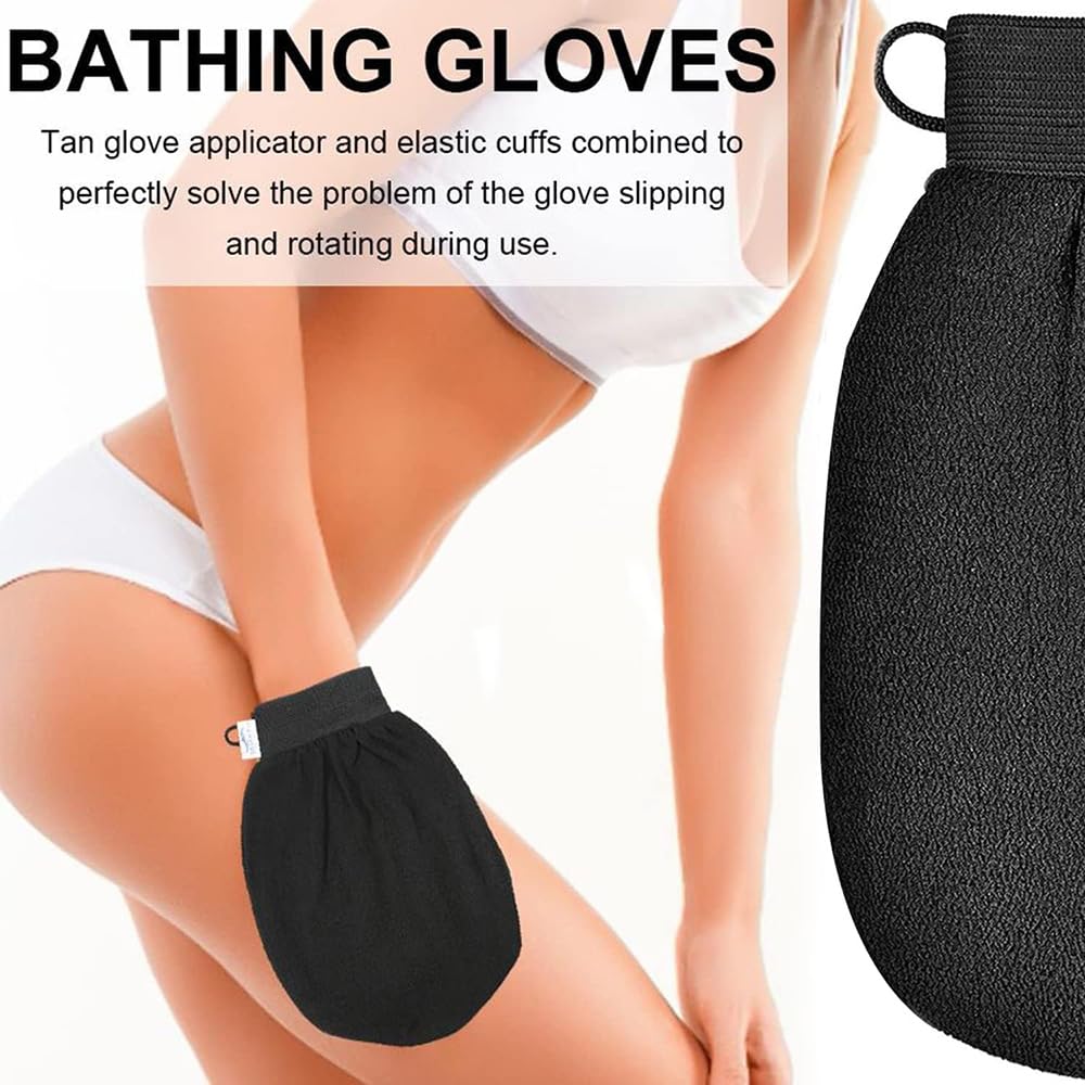 Kessa Exfoliating Glove, Kessa Glove, Zawina Morocco Exfoliating Glove, Exfoliating Gloves for Shower Reusable, Deep Exfoliating Gloves Dead Skin Remover, Double-Sided (Black+orange) 4