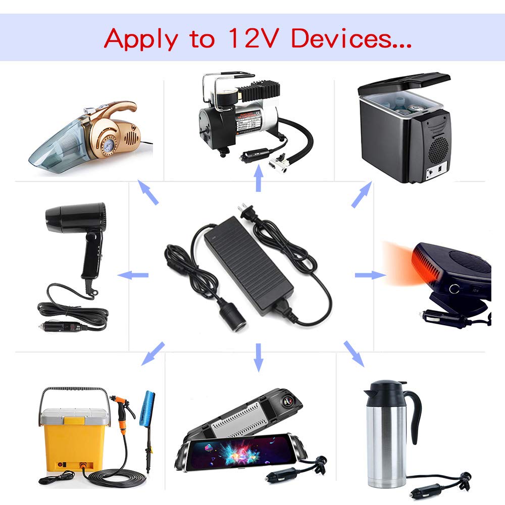 TEHUS ac to dc Power supplyr 100V ~ 240V to 12V 8A 96w Car Lighter Household Socket car Vacuum Cleaner Refrigerator car wash Machine Power Adapter 3