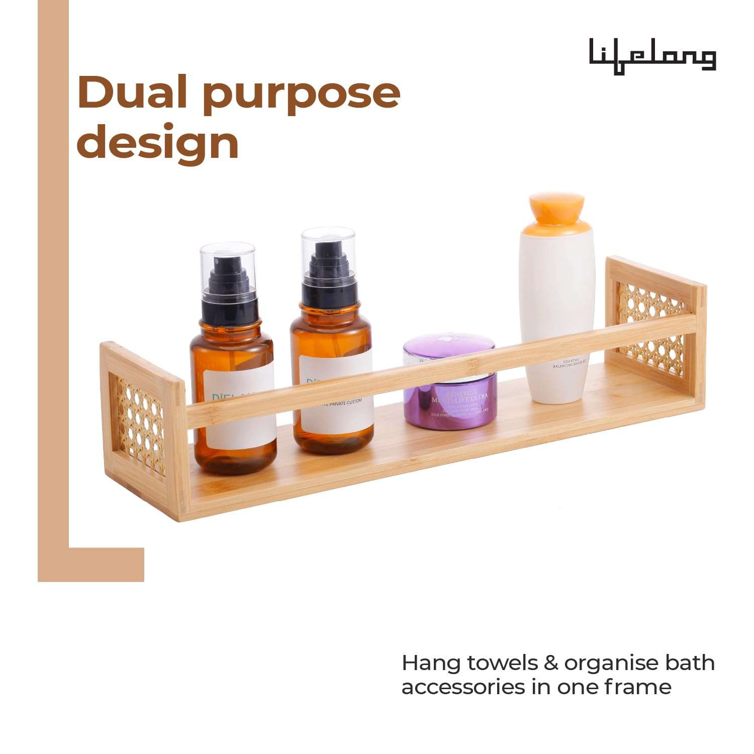 Lifelong Towel Holder for Bathroom | Durable & Stylish Bamboo Rattan Bathroom Towel Rack & Hanger | Solid & Multipurpose Stand & Organizer for Towels, Clothes, Bath Accessories (17Inch) 3