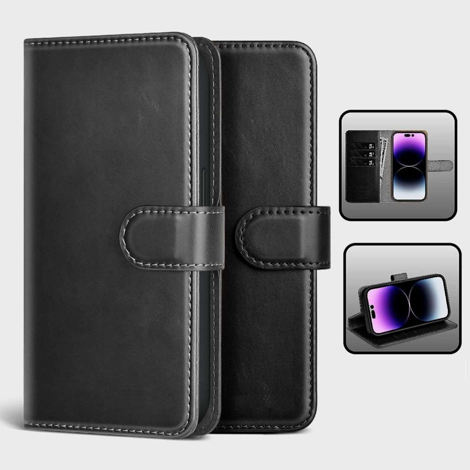 WHITBULL Royal Leather Detachable 2 in 1 Flip case Cover for iPhone 16 Plus/iPhone 16 Max Black 6
