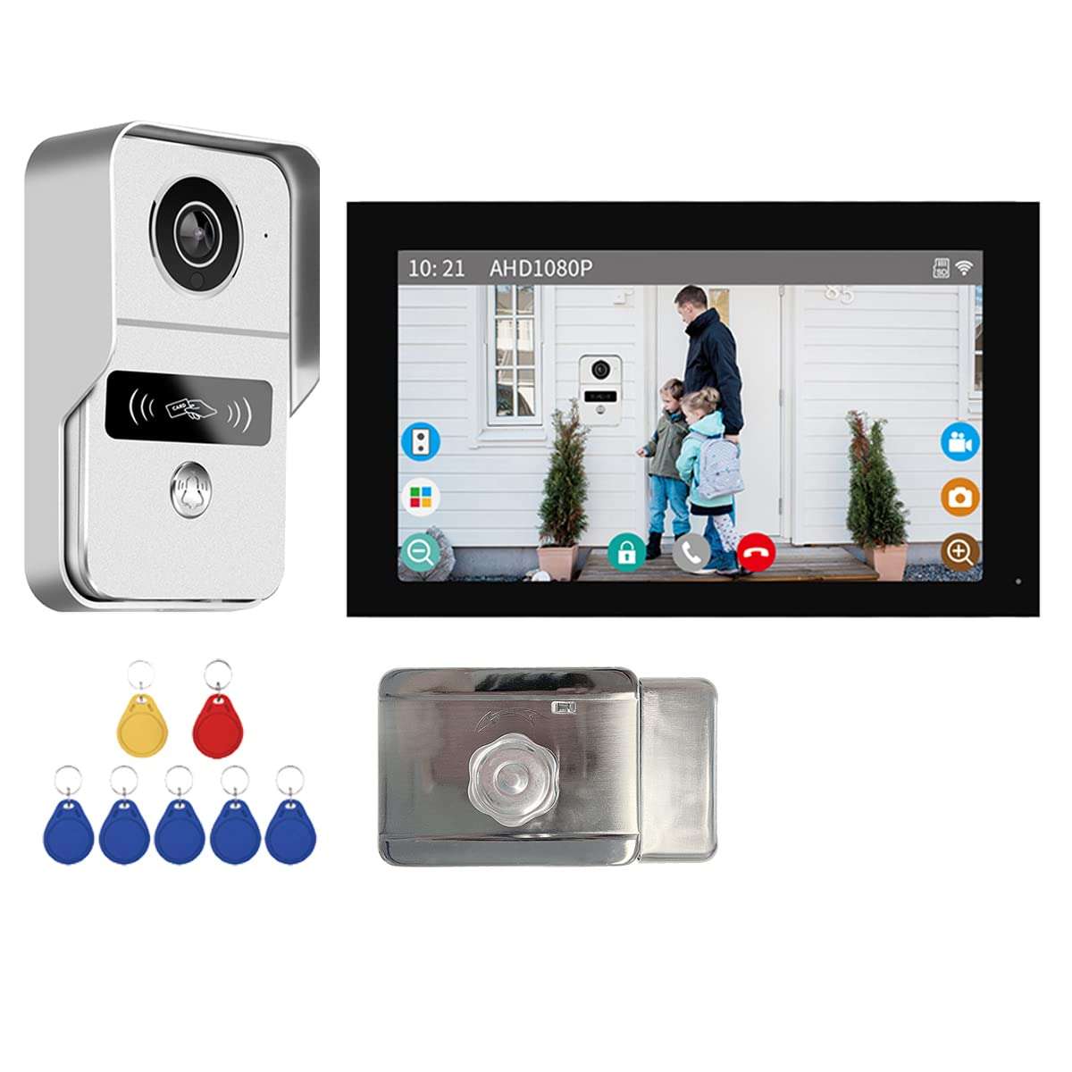 Wireless Video Doorbell Intercom with 7 inch Touch Monitor System,1080P Video Entry Doorphone Door Camera with Lock,TUYA WiFi Smart Home Video Intercom Kits for Home Apartment 1