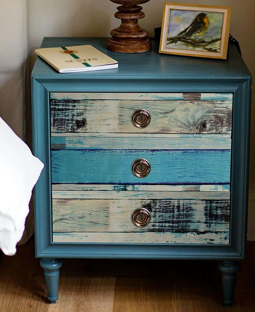 HOMEMATES Wall Stickers DIY Wallpaper Decal (45.72 x 304.8cm) Self Adhesive Living Room Hall Bedroom Wallpaper Vinyl PVC Wallpaper (Blue Weather Wood) 4