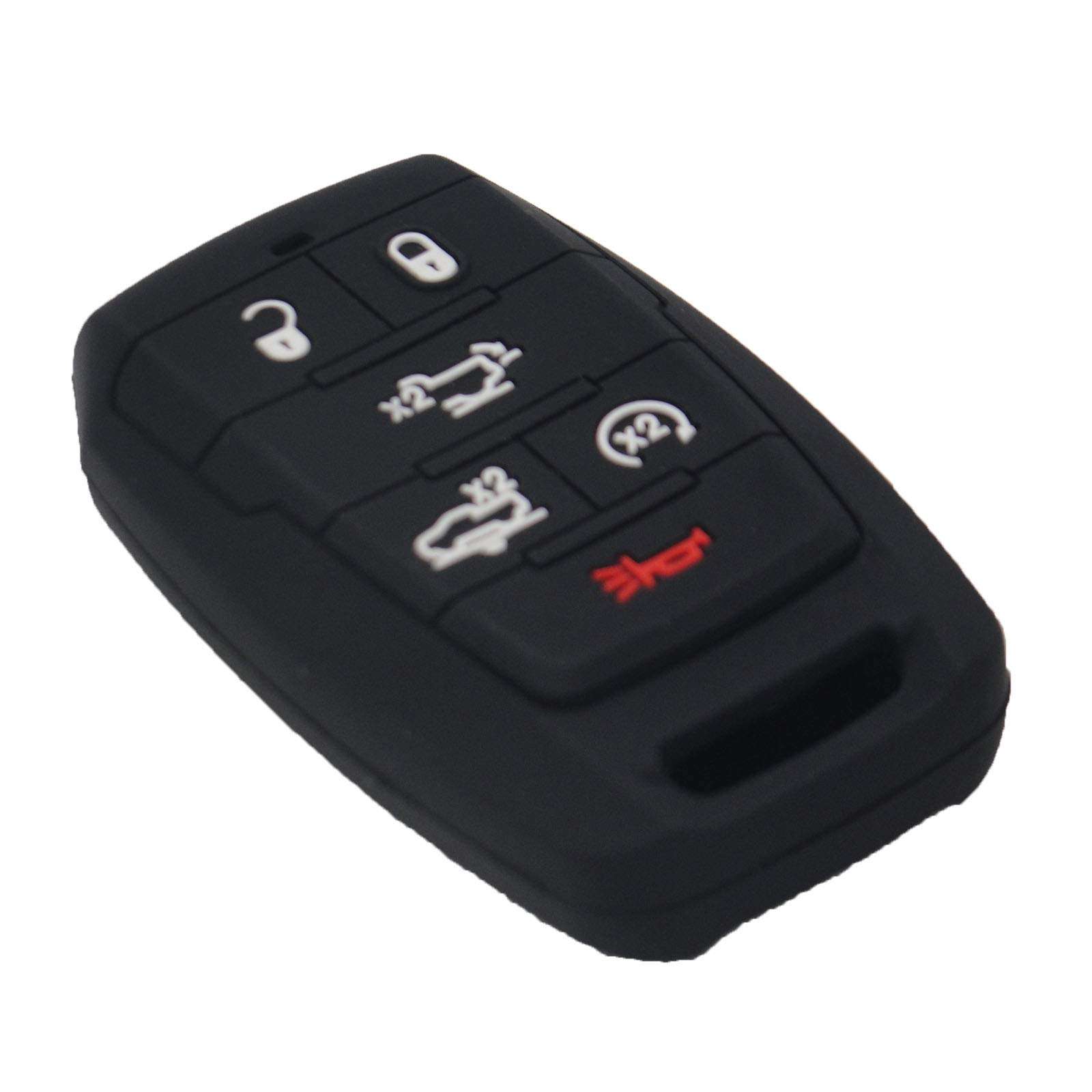 WEIBISS 2 Pack 6 Buttons Soft Silicone Rubber Remote Smart Key Fob Cover Case Protector Holder Jacket for Dodge 2019 2020 2021 Ram 1500 Laramie Longhorn, Black 4