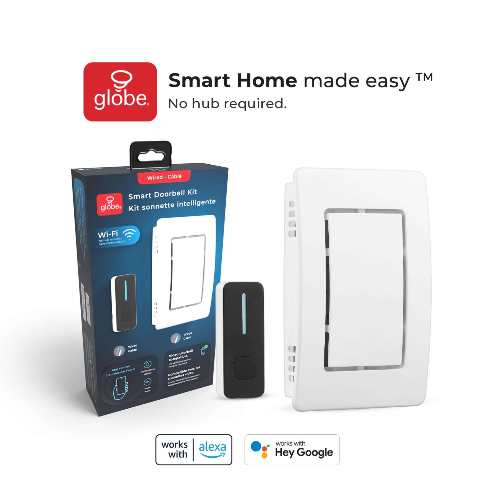 Globe Electric 91009243 Heath Zenith Plastic Wired Smart Doorbell Kit - White/Black 3