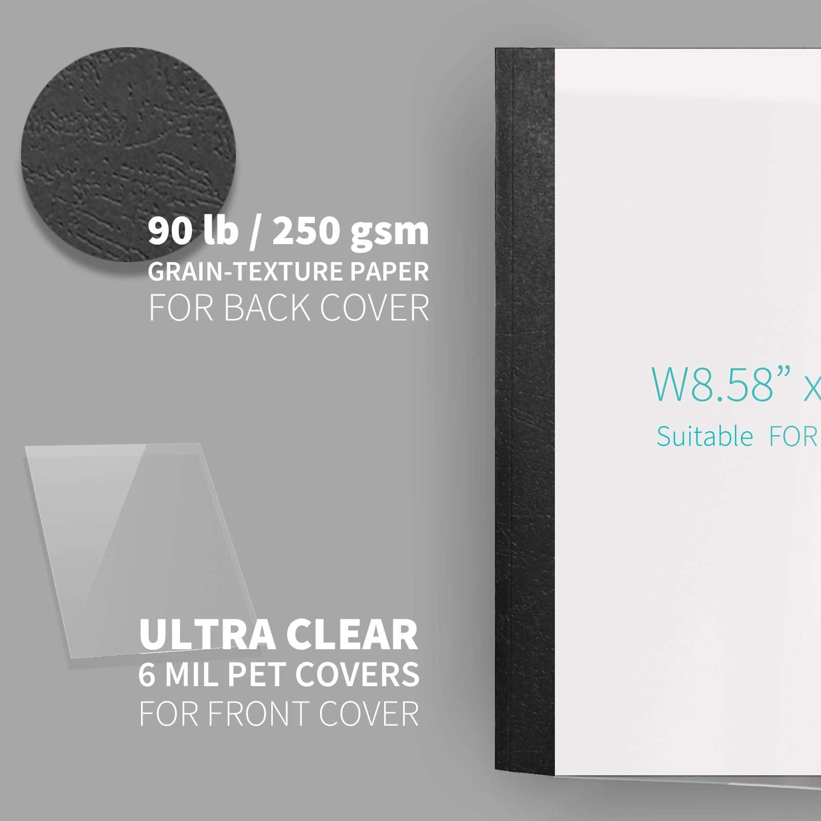 Binditek 20 Pack Thermal Binding Presentation Covers, 1/8 Inch Spine Holds 30 Sheets, Ultra Clear Front Cover, Black Paper Back Cover, Letter Size, for Students and Coworkers 5