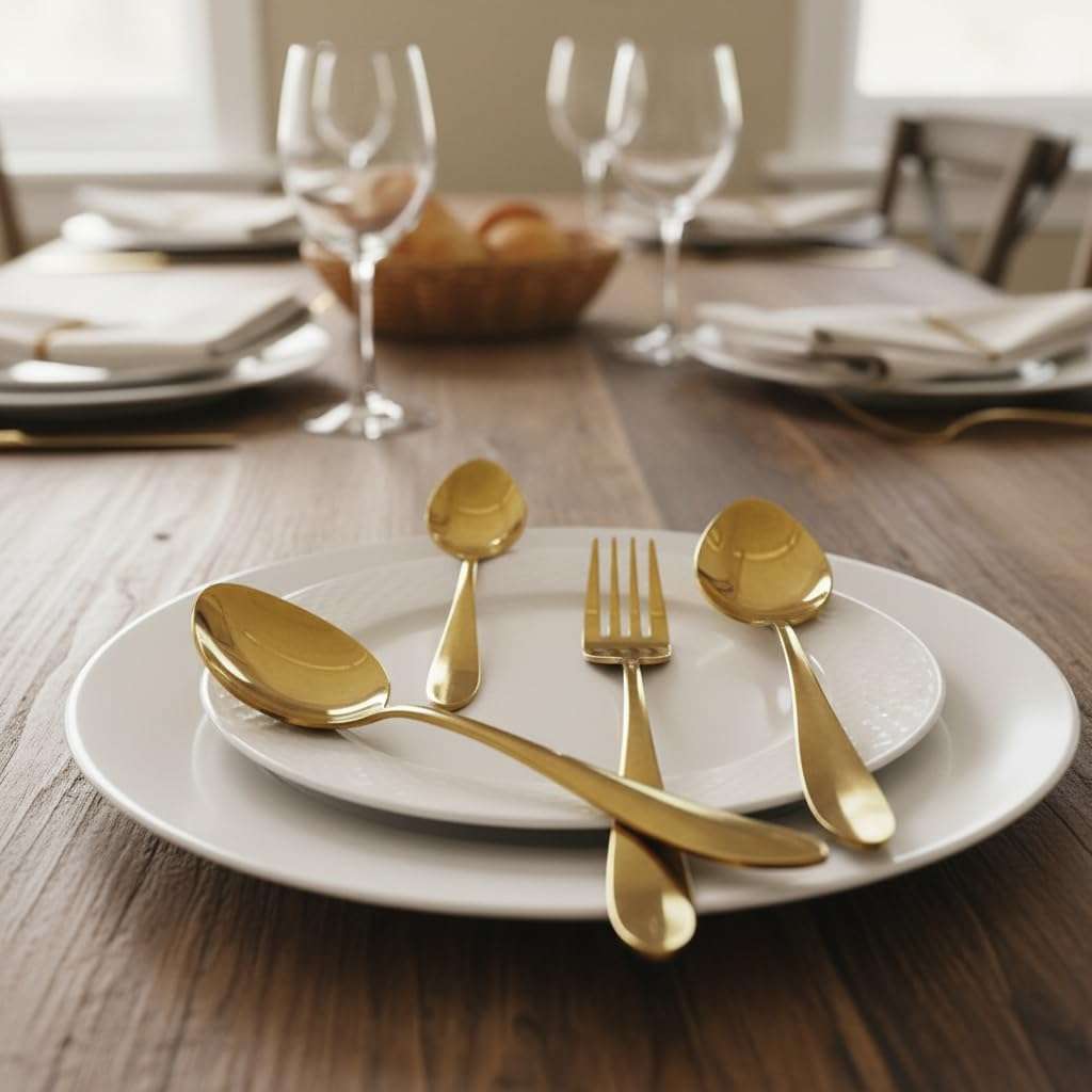 Italica Rose Gold Stainless Steel Cutlery Set of 24+1 Pieces with Stand | Rose Golden Polished Dining Table Premium Cutlery Set, Home & Kitchen with Gift Box | Elegant Kitchen & Home Dining Set. 4