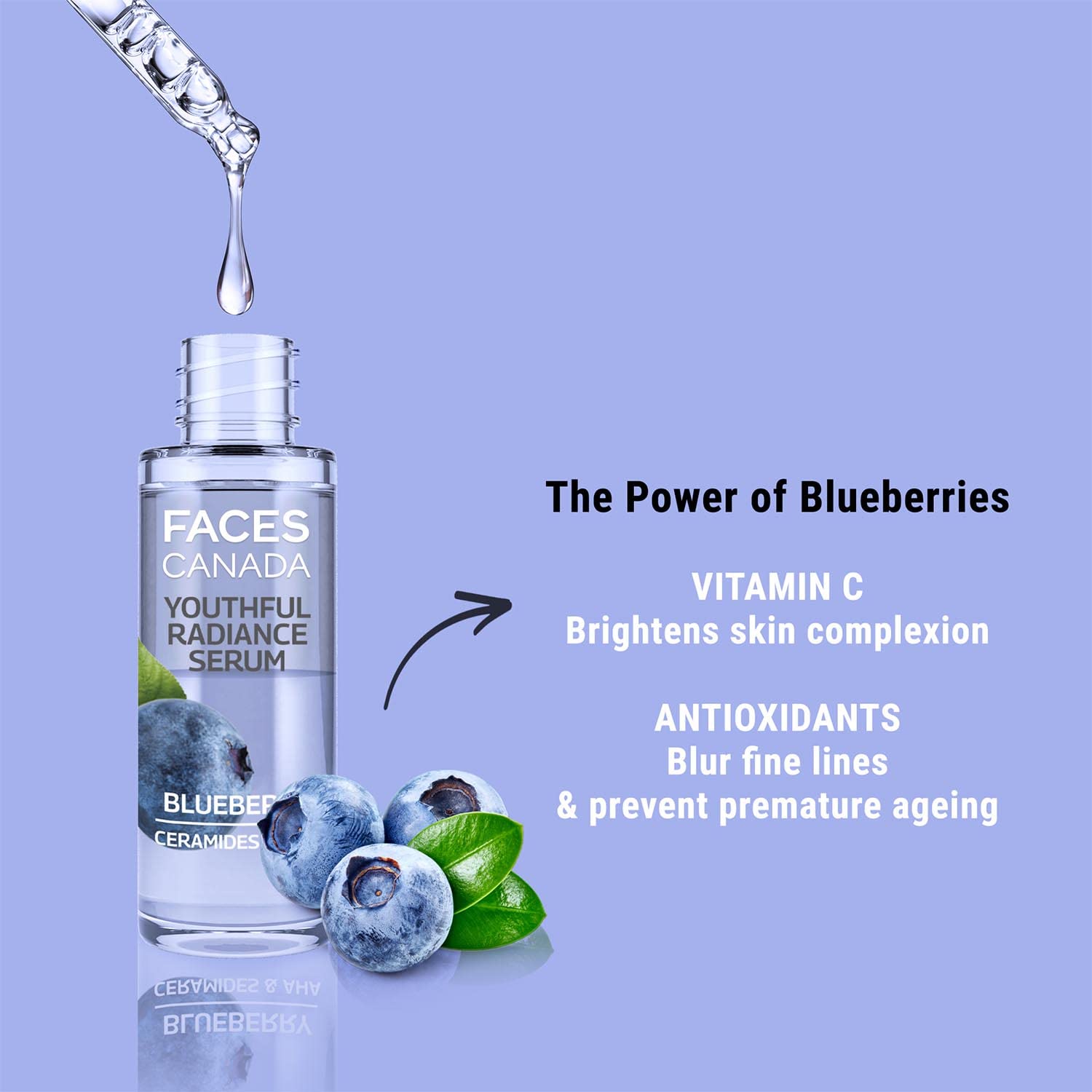 FACES CANADA Youthful Radiance Serum Blueberry I Anti-Ageing I Biphasic I AHA & Ceramides I Radiant Skin I Cruelty-Free | 27 ml 5