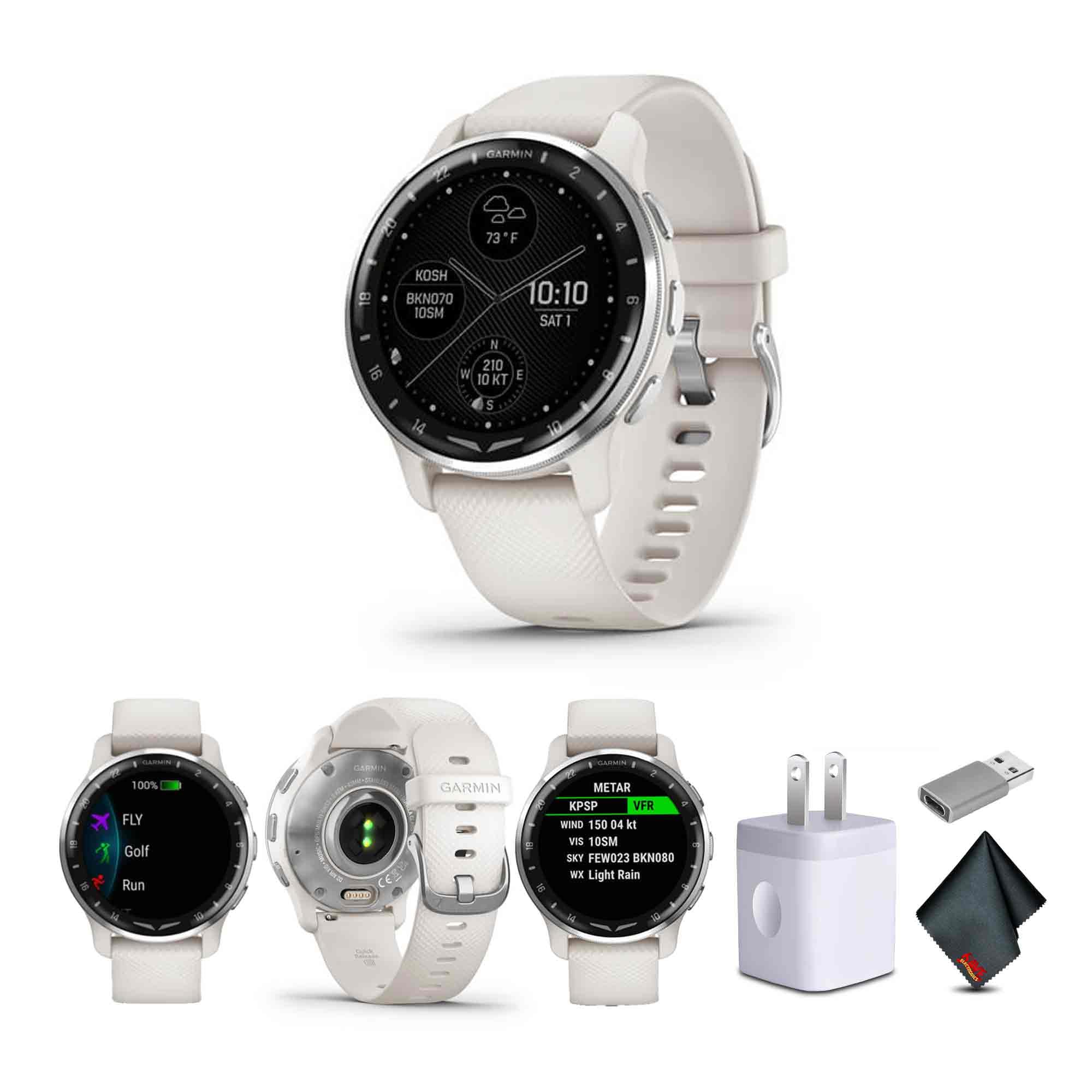 Garmin D2 Air X10 Aviator GPS Smartwatch with Call, Text, Health, Wellness and Aviation Weather Features (Ivory) + USB Wall Charger + Microfiber Cleaning Cloth + More