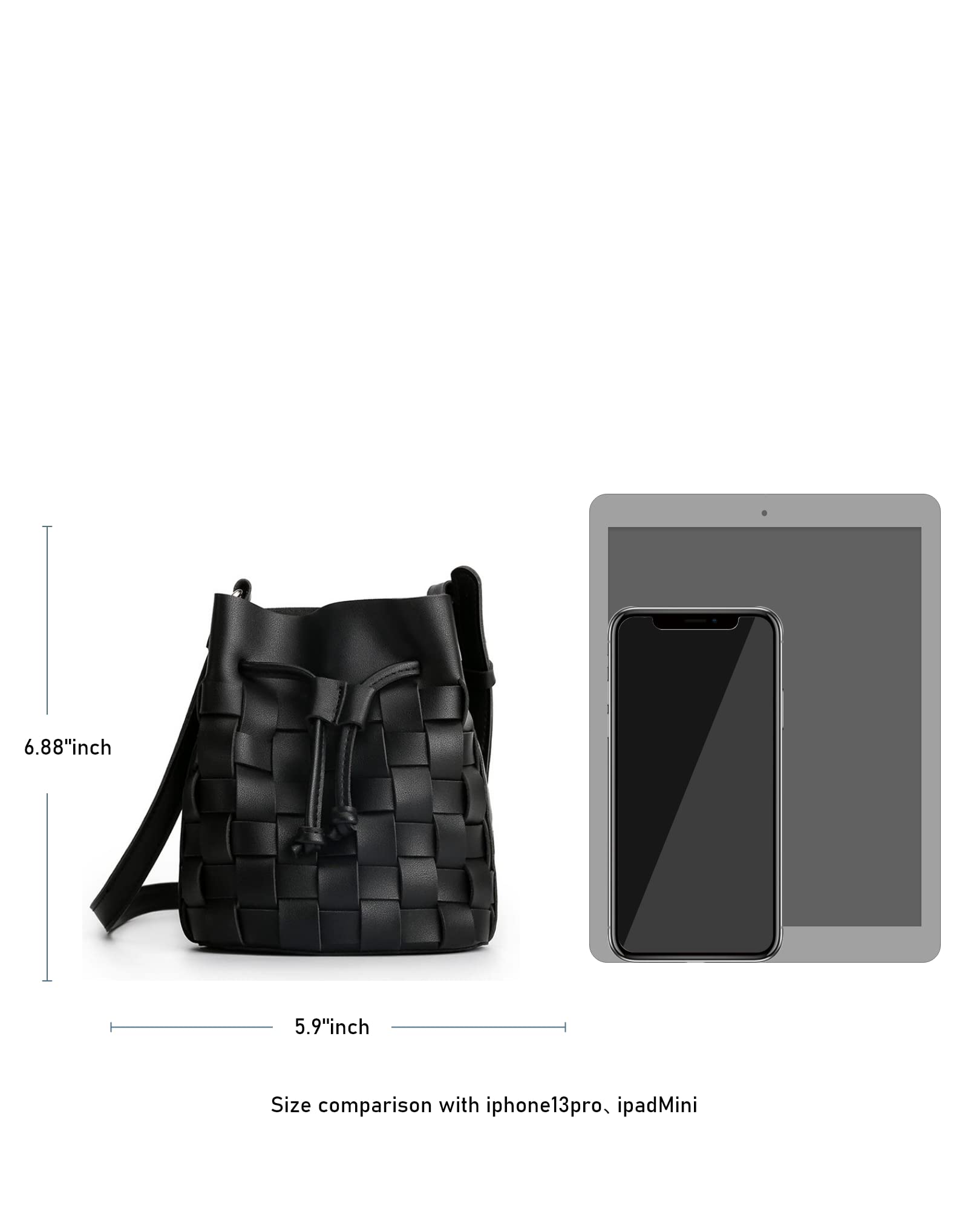 TIJN Woven Bucket Bag for Women Luxury Satchel Handbag with Vegan Leather Crossbody Bag,Black(Ailin) 5