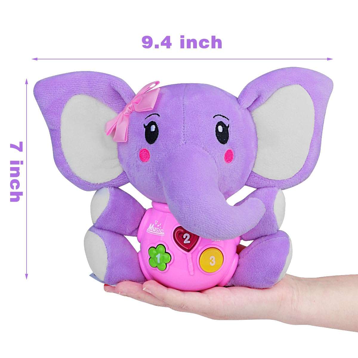 Aitbay Plush Elephant Music Baby Toys 0 3 6 9 12 Months, Cute Stuffed Aminal Light Up Baby Toys Newborn Baby Musical Toys for Infant Babies Boys & Girls Toddlers 0 to 36 Months (Purple) 4